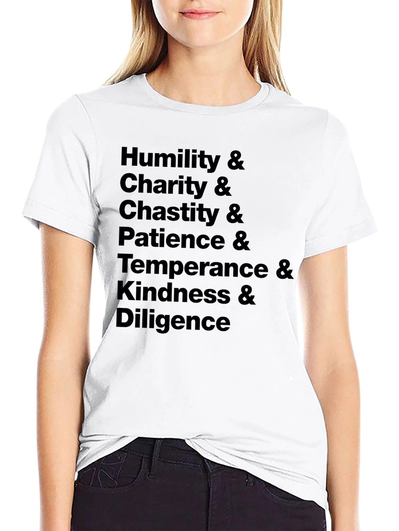 Virtues Black T-Shirt - Humility Charity Chastity