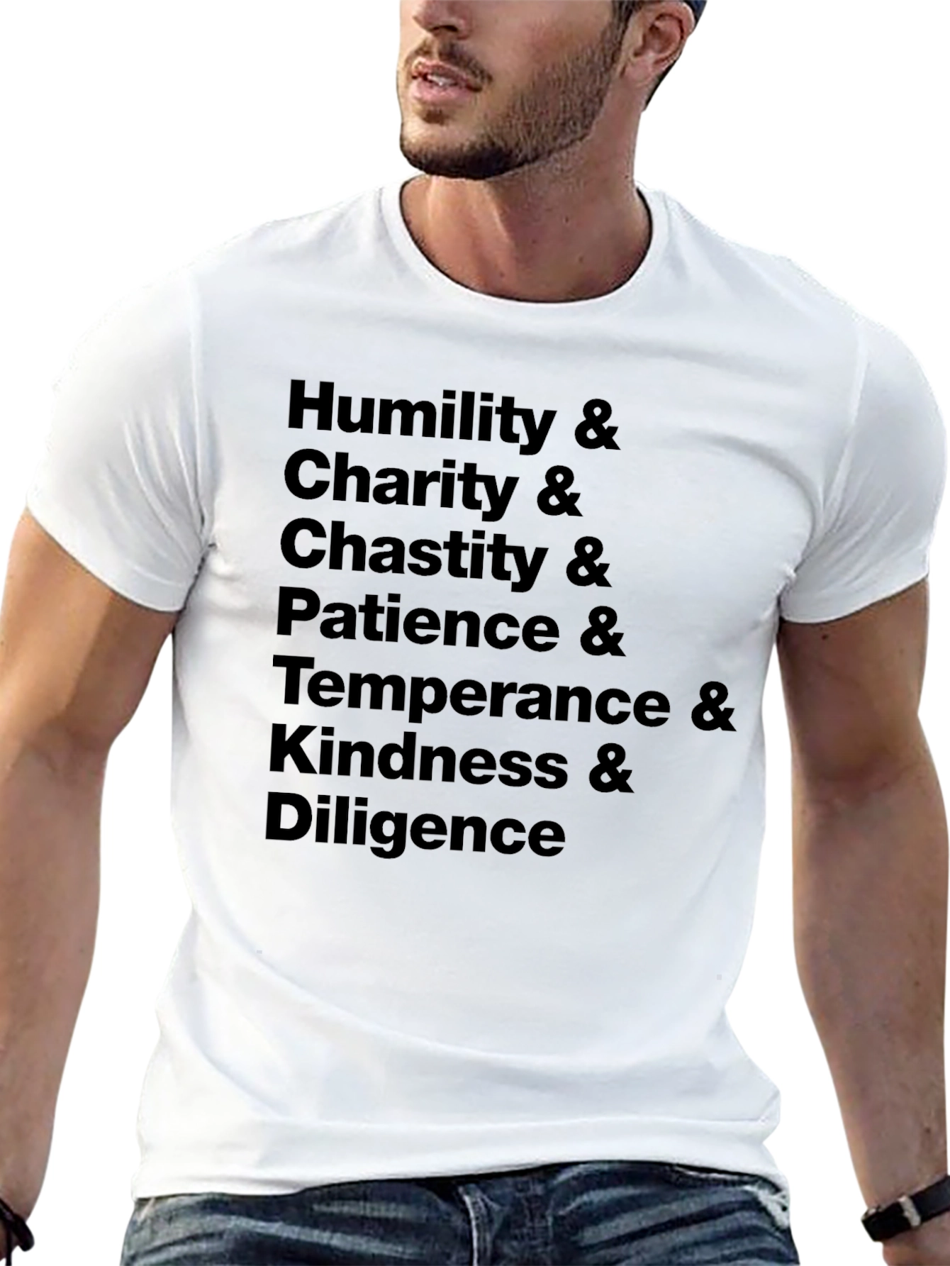 Virtues Black T-Shirt - Humility Charity Chastity