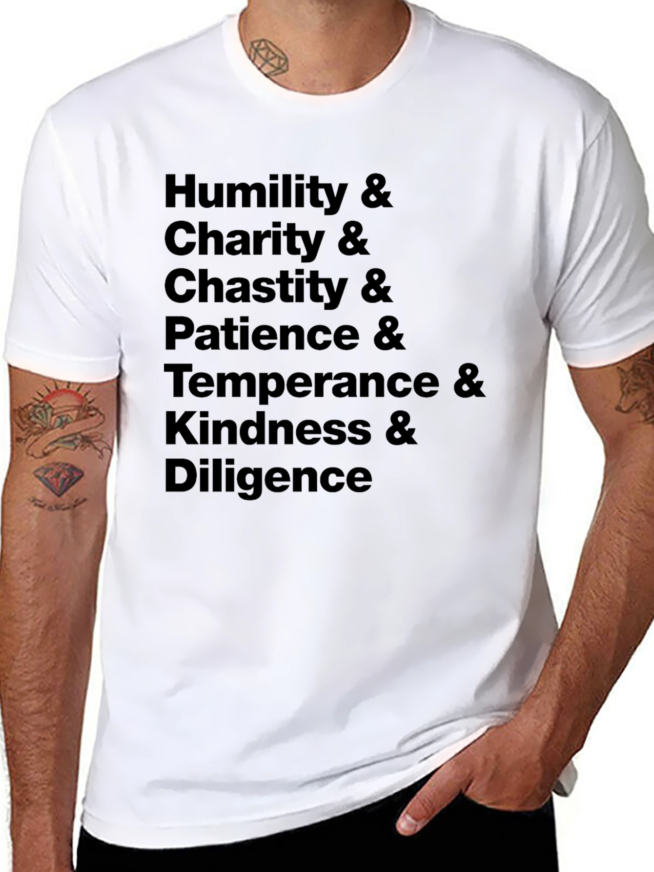 Virtues Black T-Shirt - Humility Charity Chastity