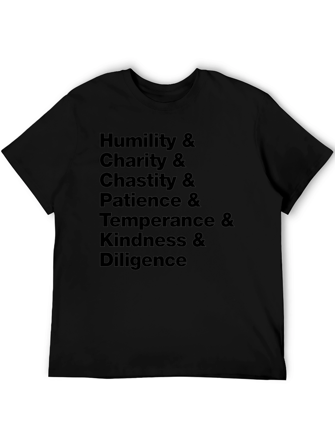 Virtues Black T-Shirt - Humility Charity Chastity