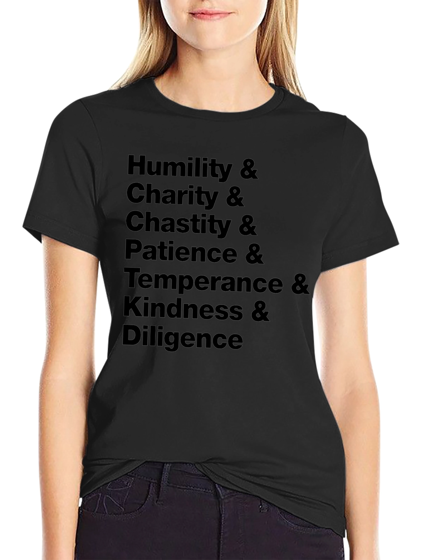 Virtues Black T-Shirt - Humility Charity Chastity