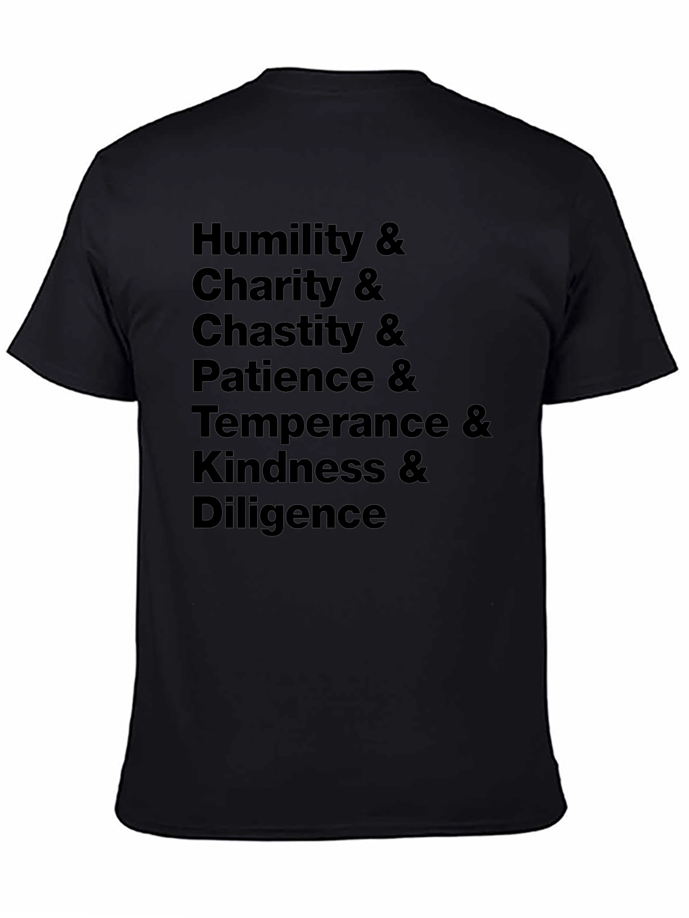Virtues Black T-Shirt - Humility Charity Chastity