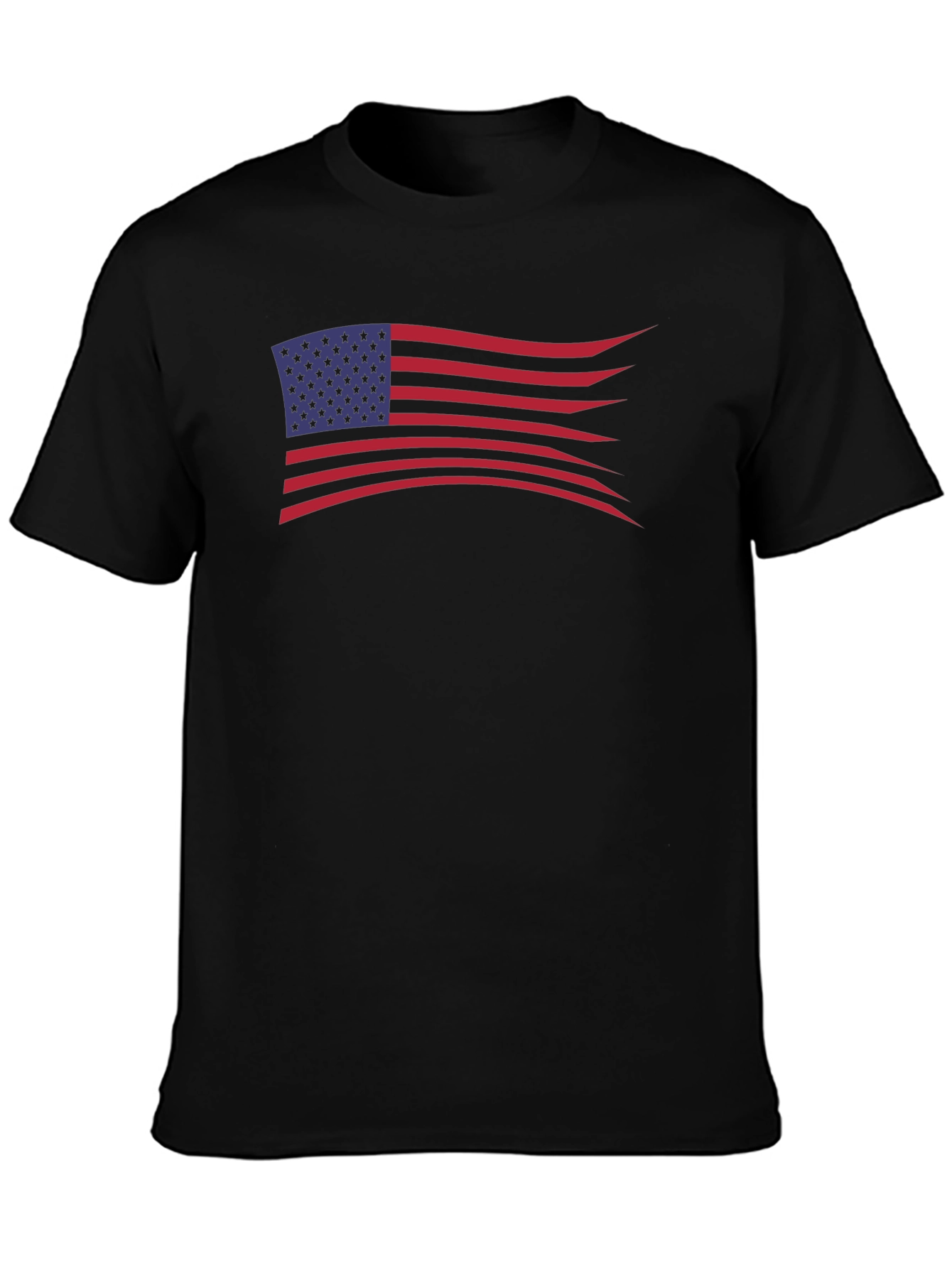 American Flag Wavy Design Black T-Shirt