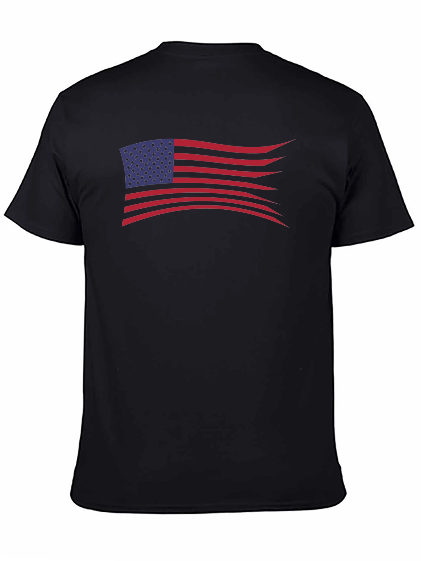American Flag Wavy Design Black T-Shirt