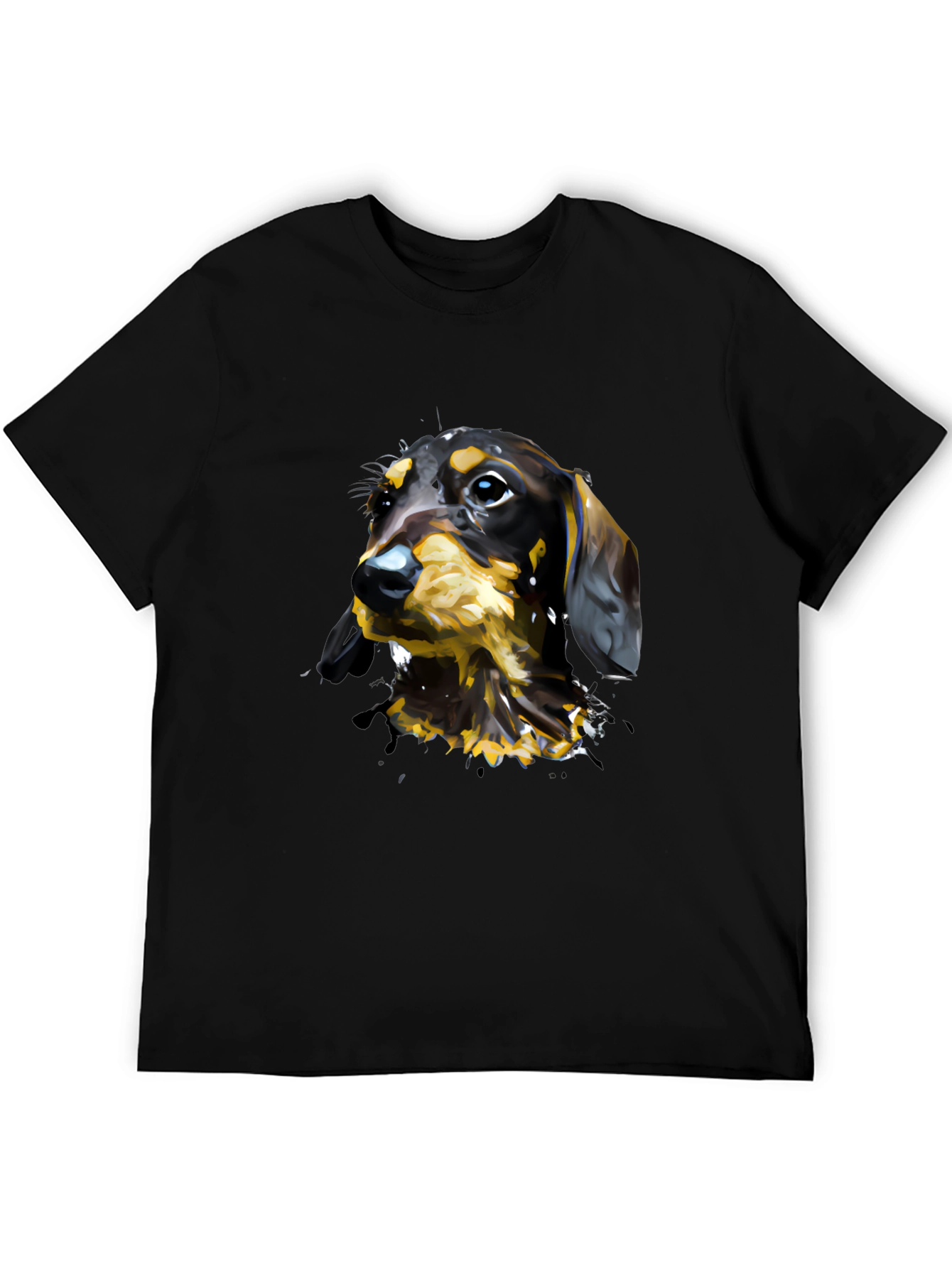 Dachshund Dog Art T-Shirt - Mens Black Tee