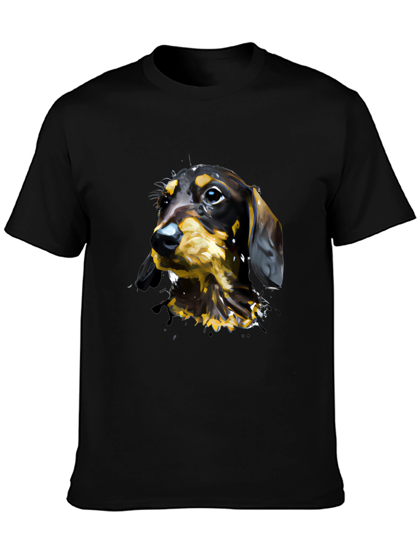Dachshund Dog Art T-Shirt - Mens Black Tee