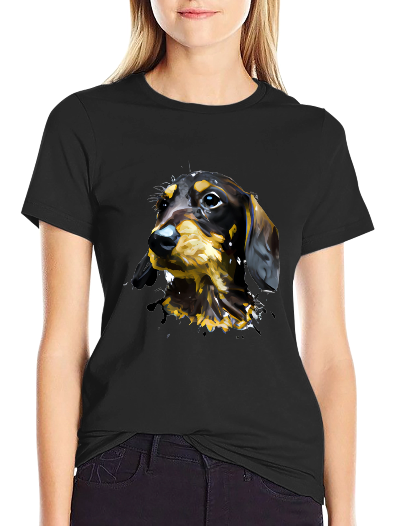 Dachshund Dog Art T-Shirt - Mens Black Tee