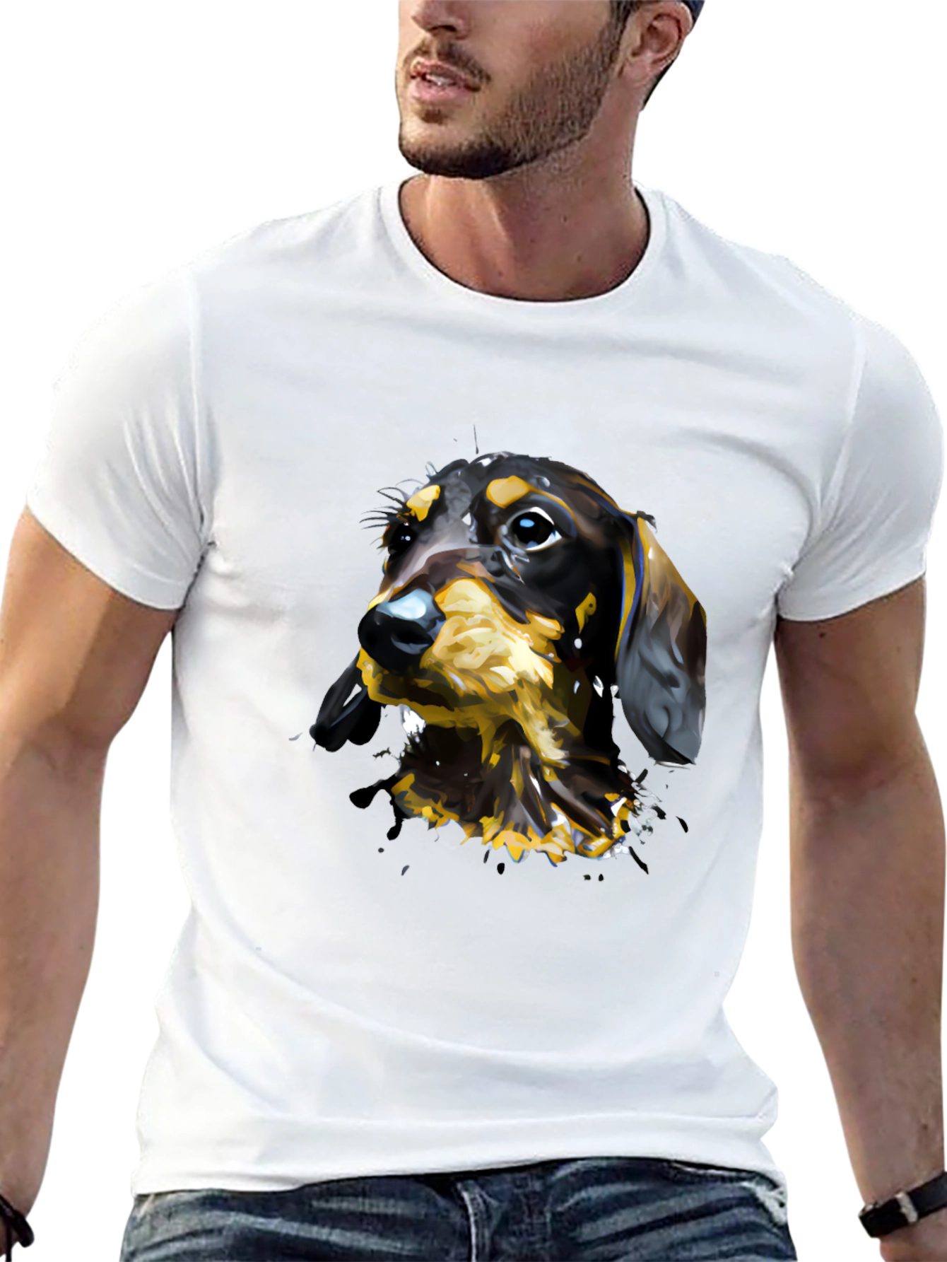 Dachshund Dog Art T-Shirt - Mens Black Tee