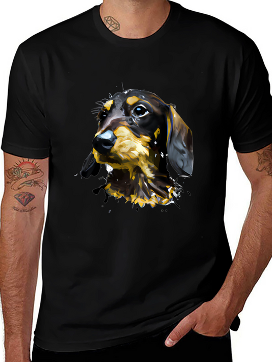 Dachshund Dog Art T-Shirt - Mens Black Tee