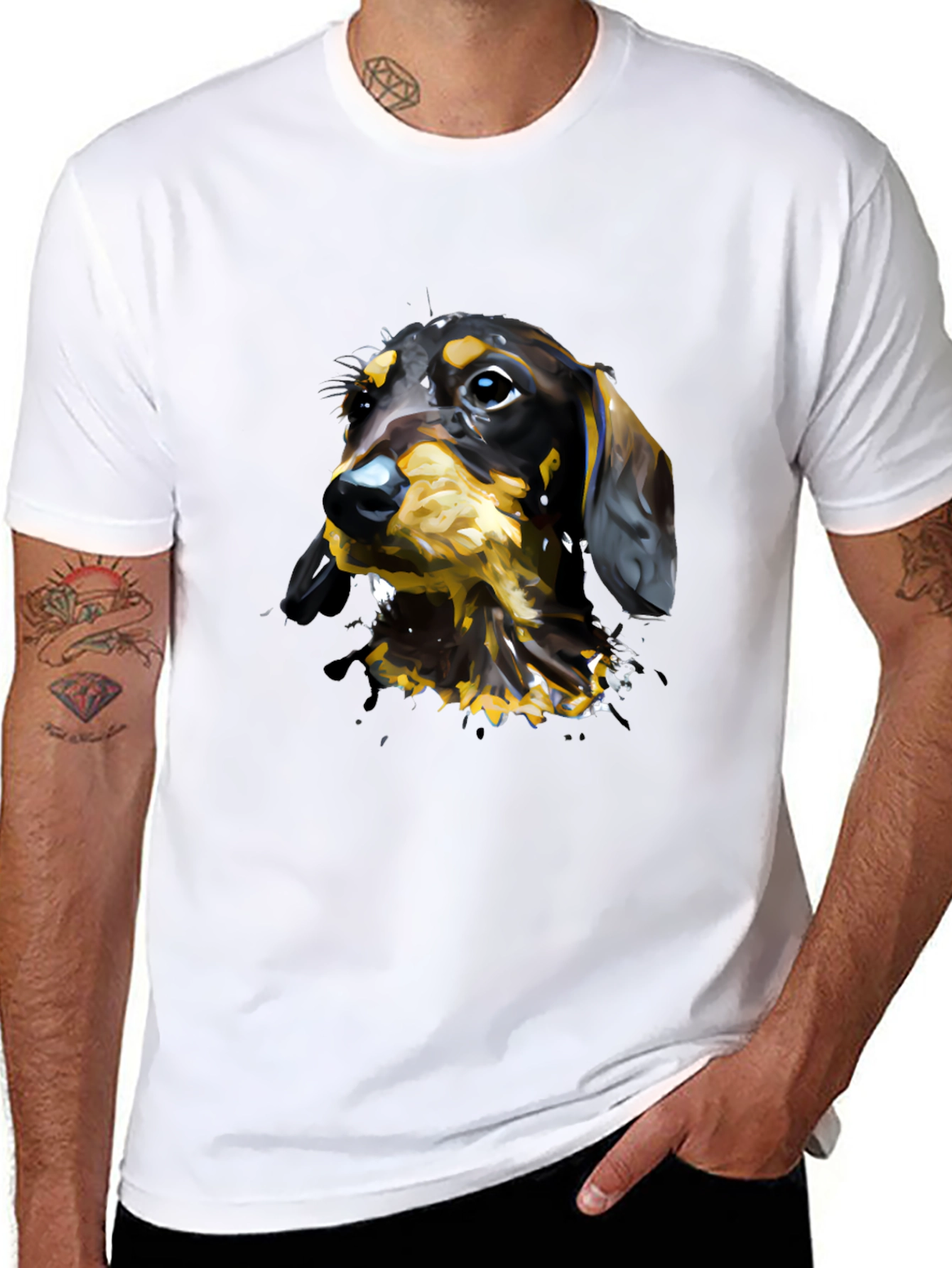 Dachshund Dog Art T-Shirt - Mens Black Tee
