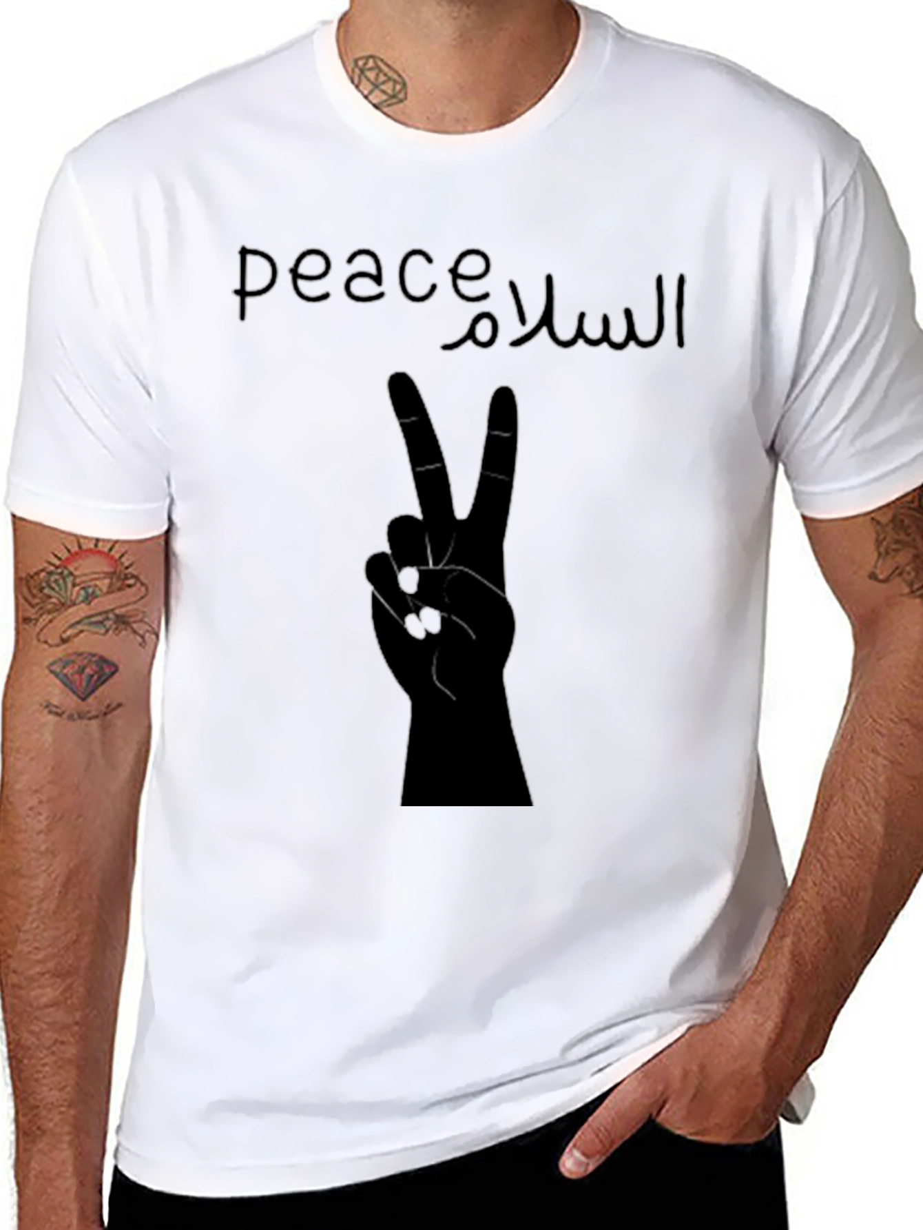 Peace Hand Sign T-Shirt Arabic Script