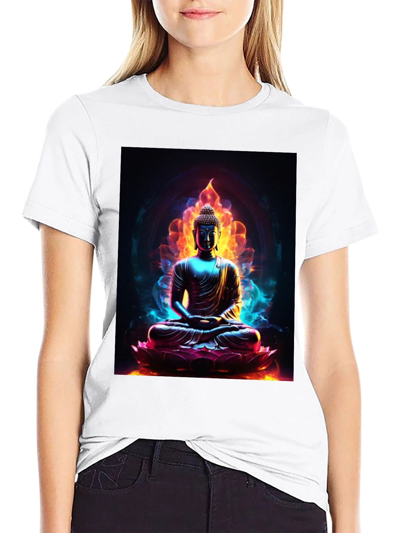 Buddha Lotus Flame Graphic Tee - Spiritual Comfort