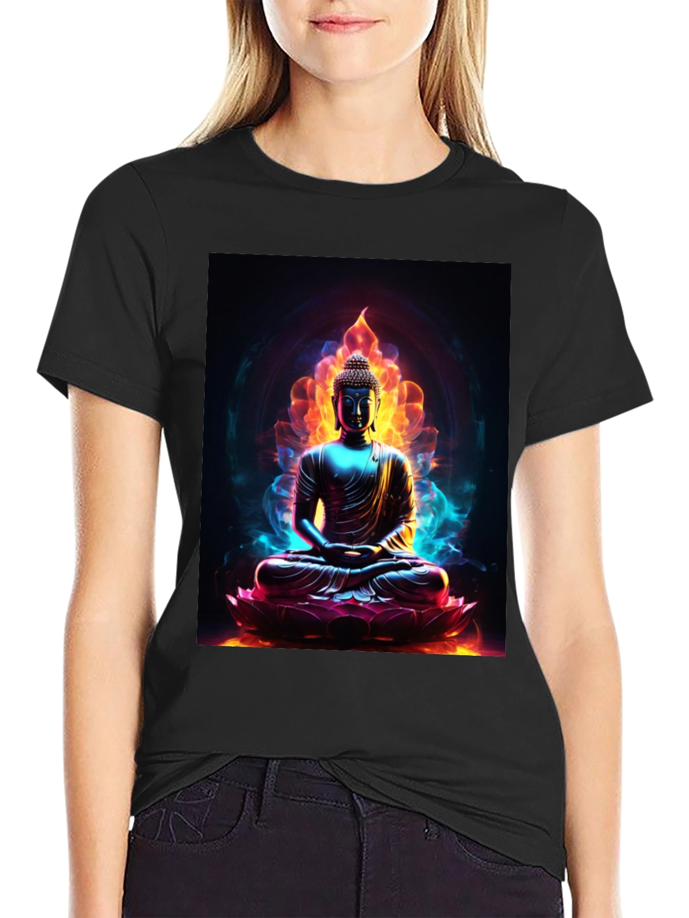 Buddha Lotus Flame Graphic Tee - Spiritual Comfort