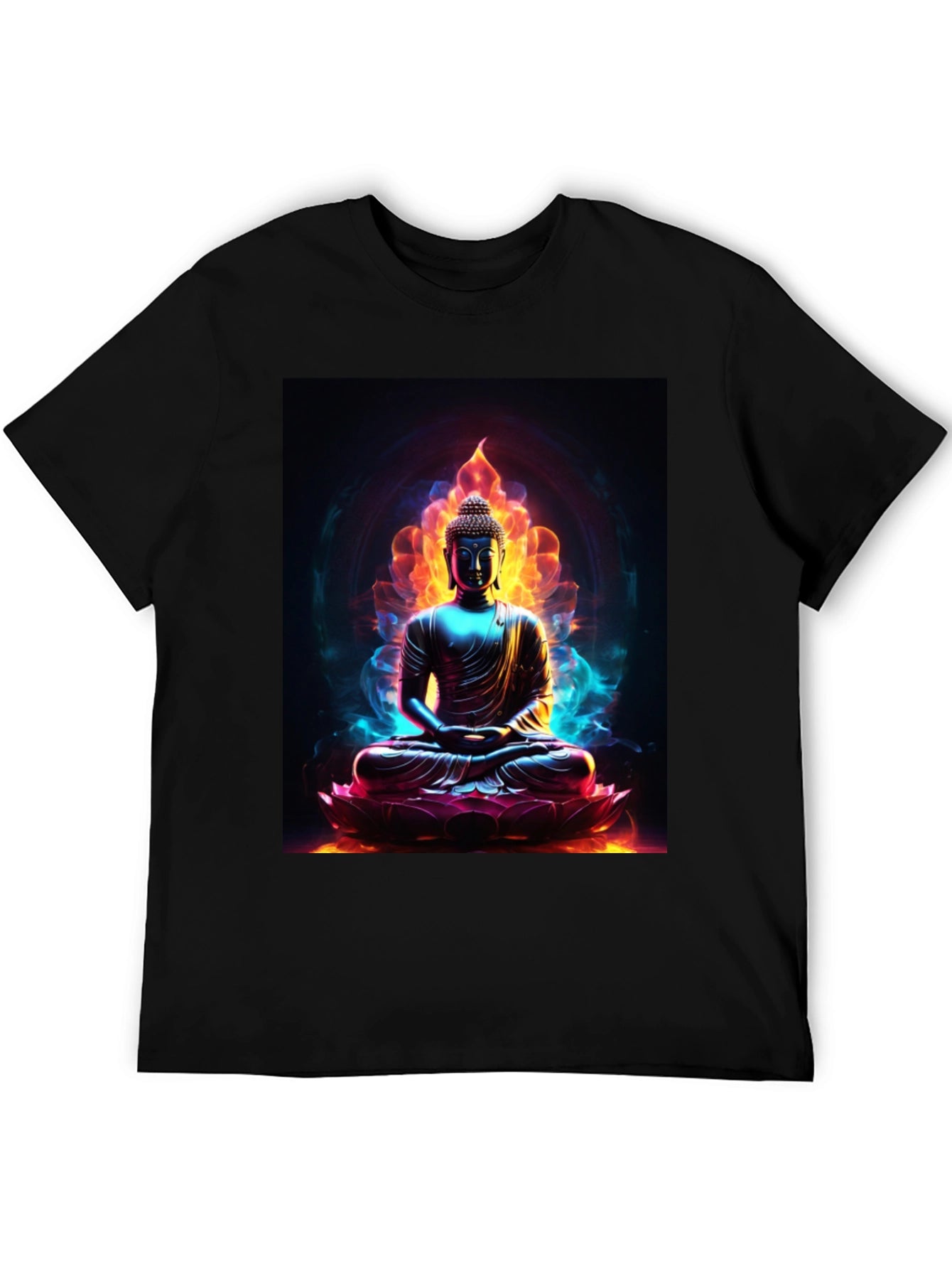 Buddha Lotus Flame Graphic Tee - Spiritual Comfort