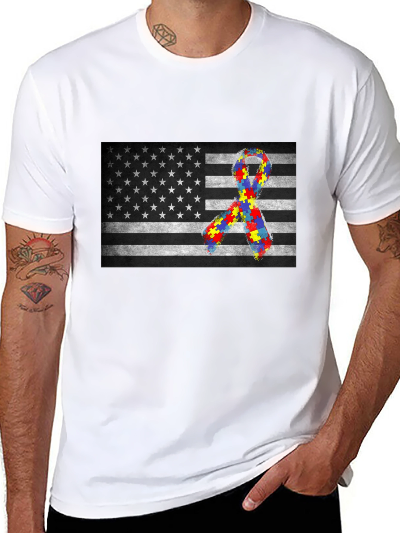 Autism Awareness USA Flag T-Shirt