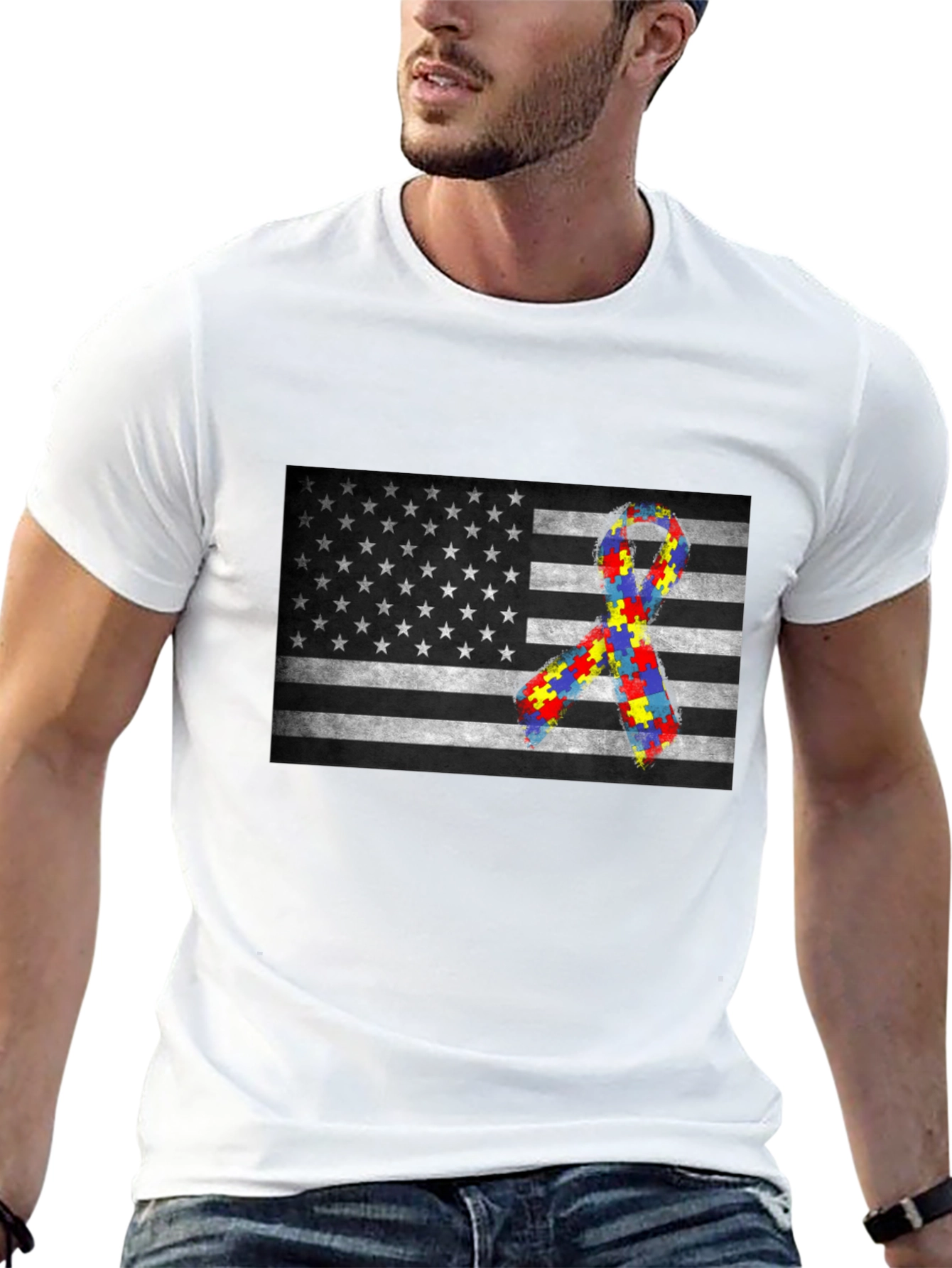Autism Awareness USA Flag T-Shirt