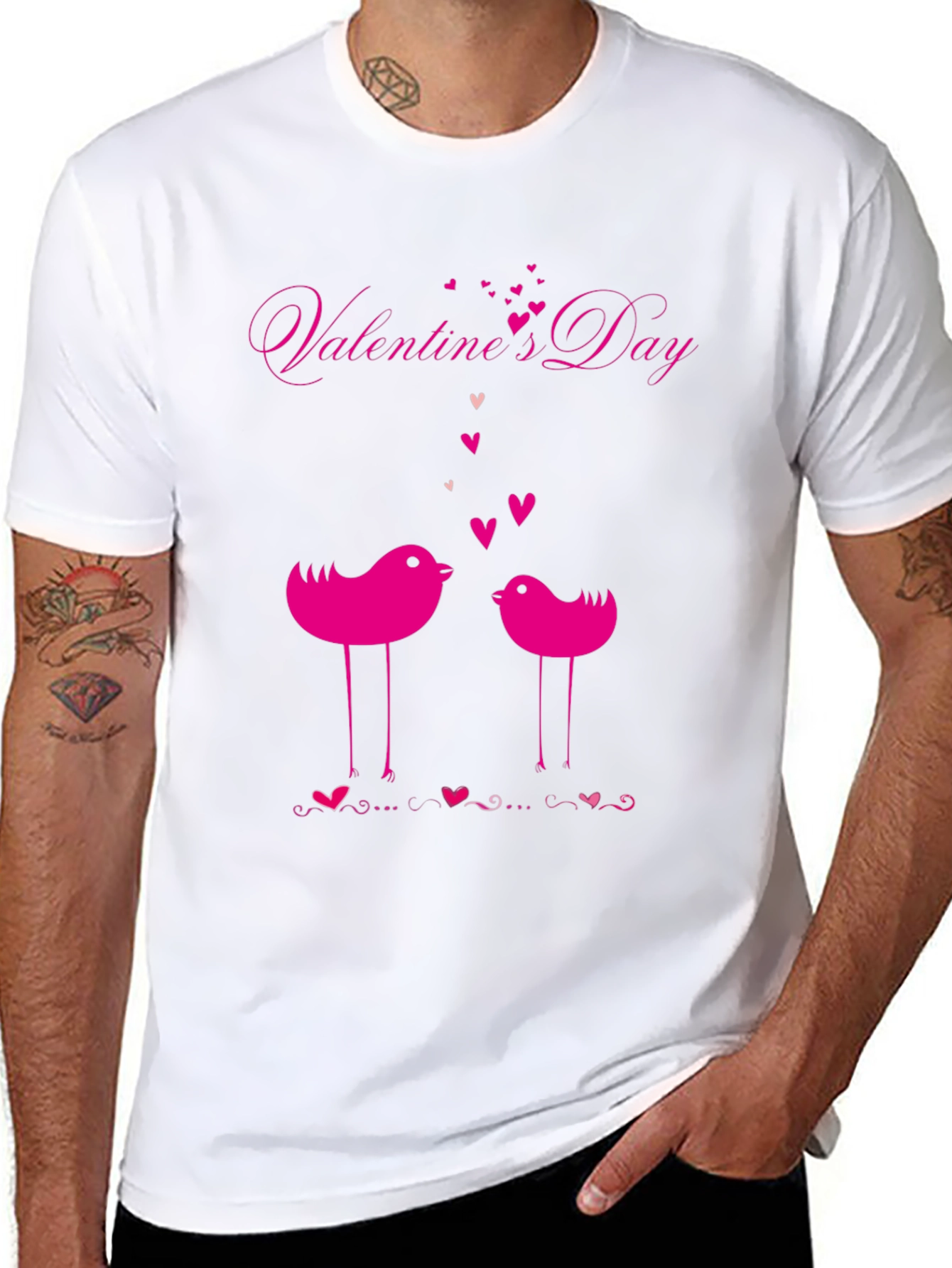 Valentines Day Birds Black T-Shirt