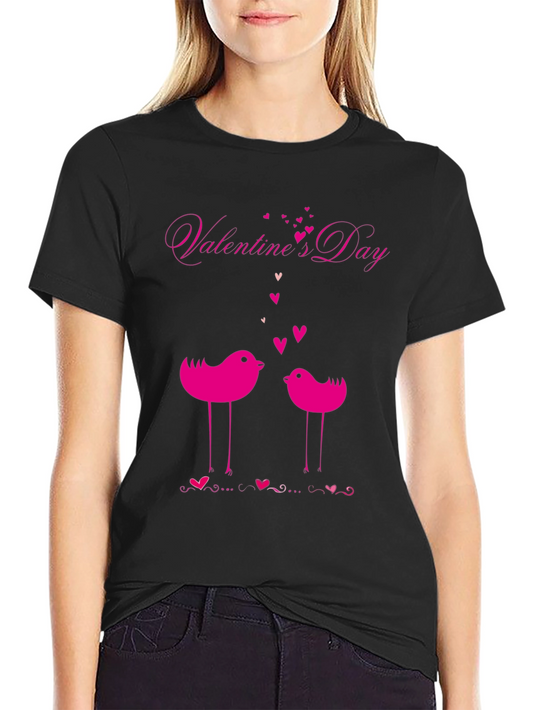 Valentines Day Birds Black T-Shirt