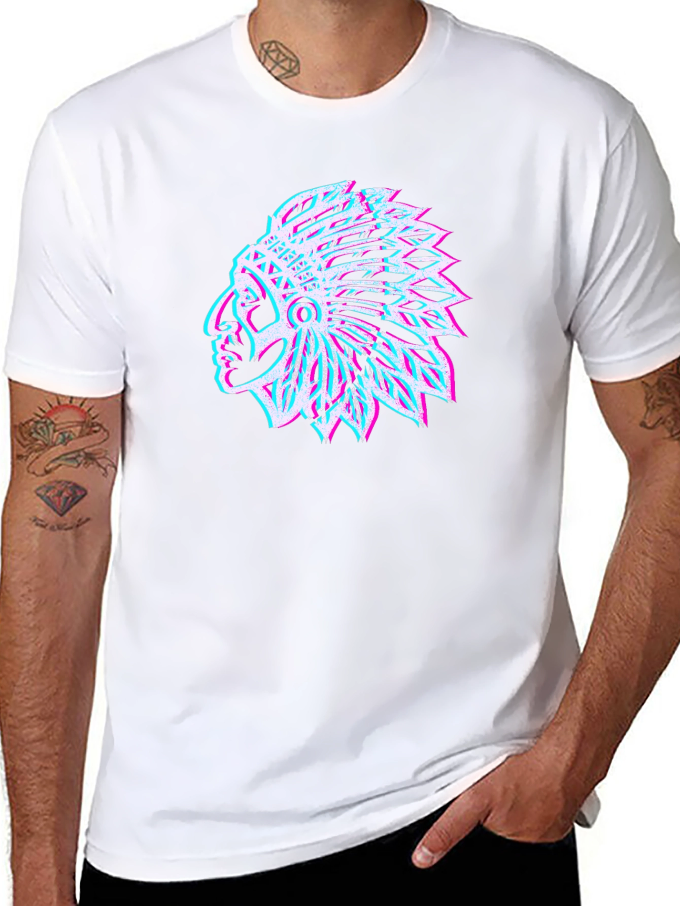 Native American Headdress Graphic Tee - Black