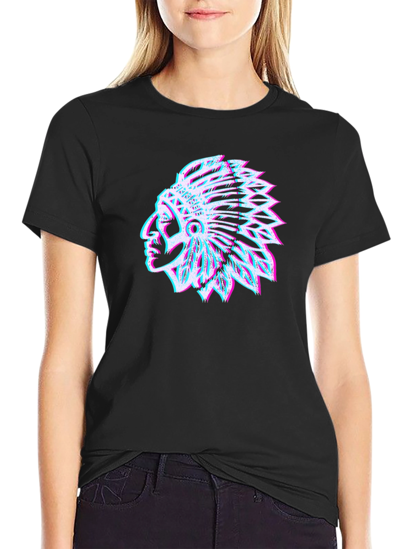 Native American Headdress Graphic Tee - Black