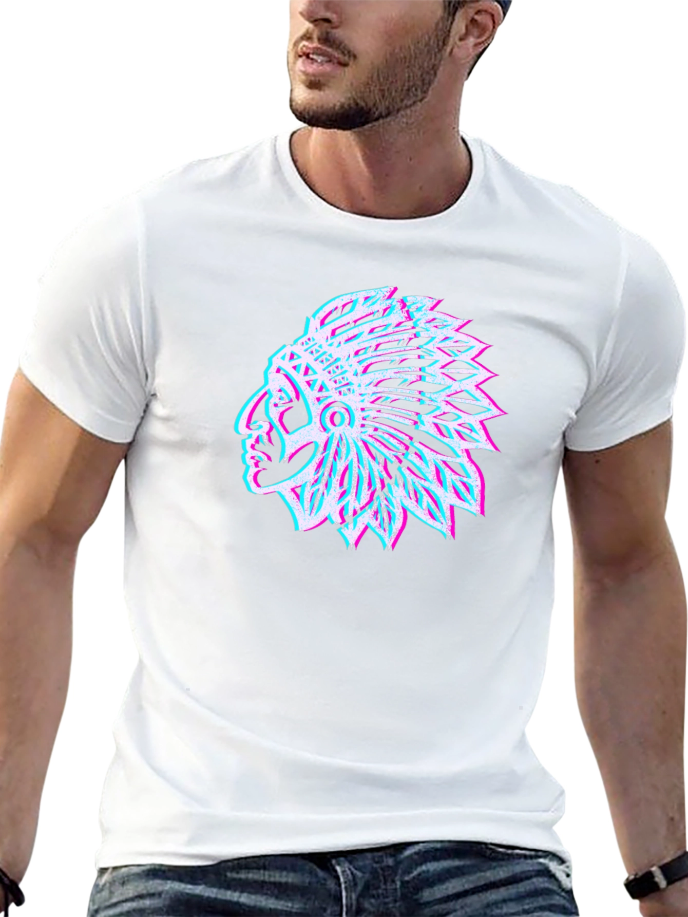 Native American Headdress Graphic Tee - Black