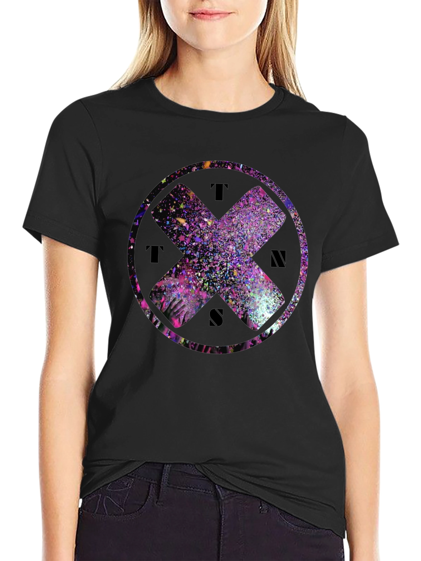 Abstract Cross Graphic Tee - Black Cotton Blend