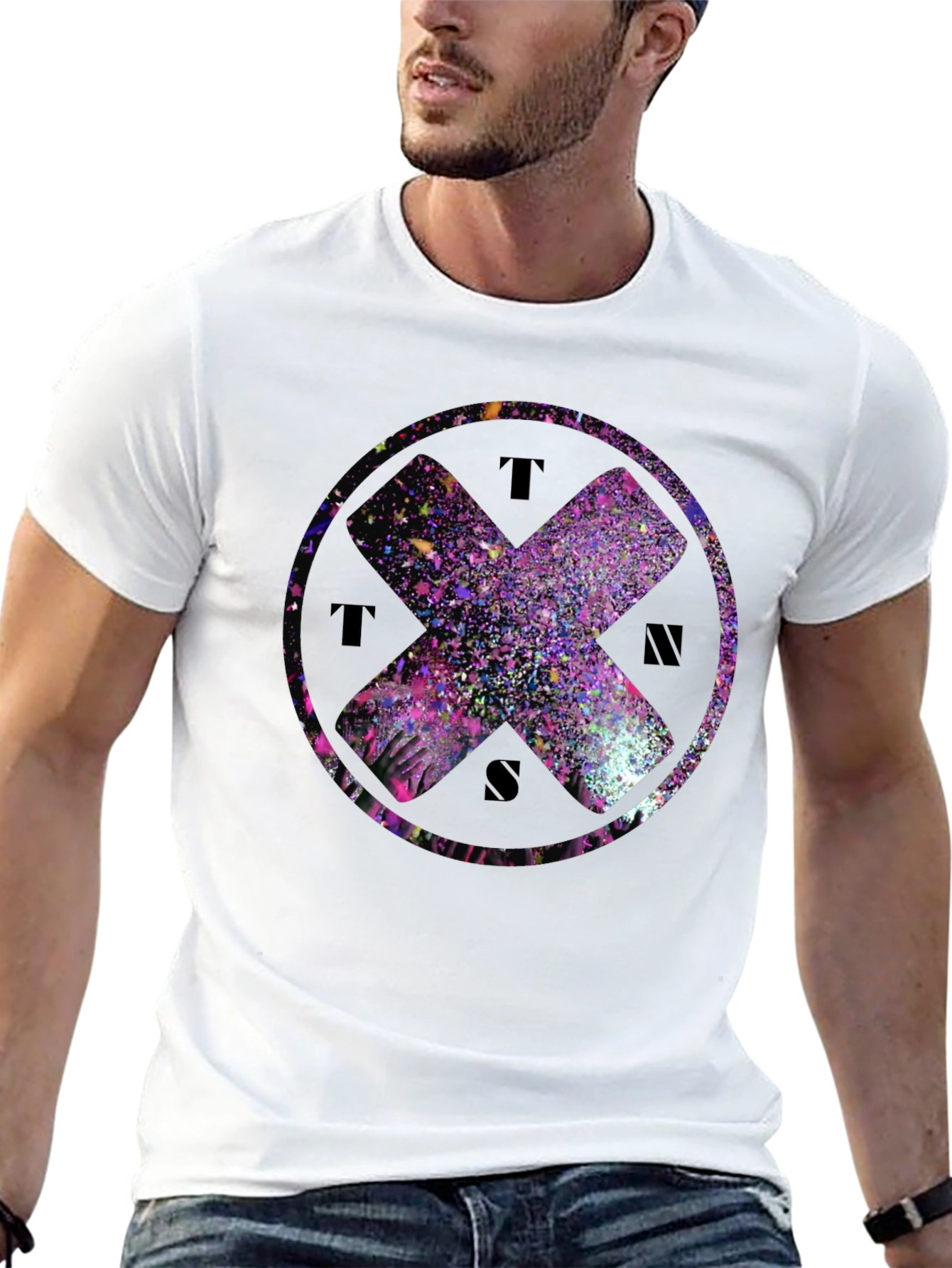 Abstract Cross Graphic Tee - Black Cotton Blend