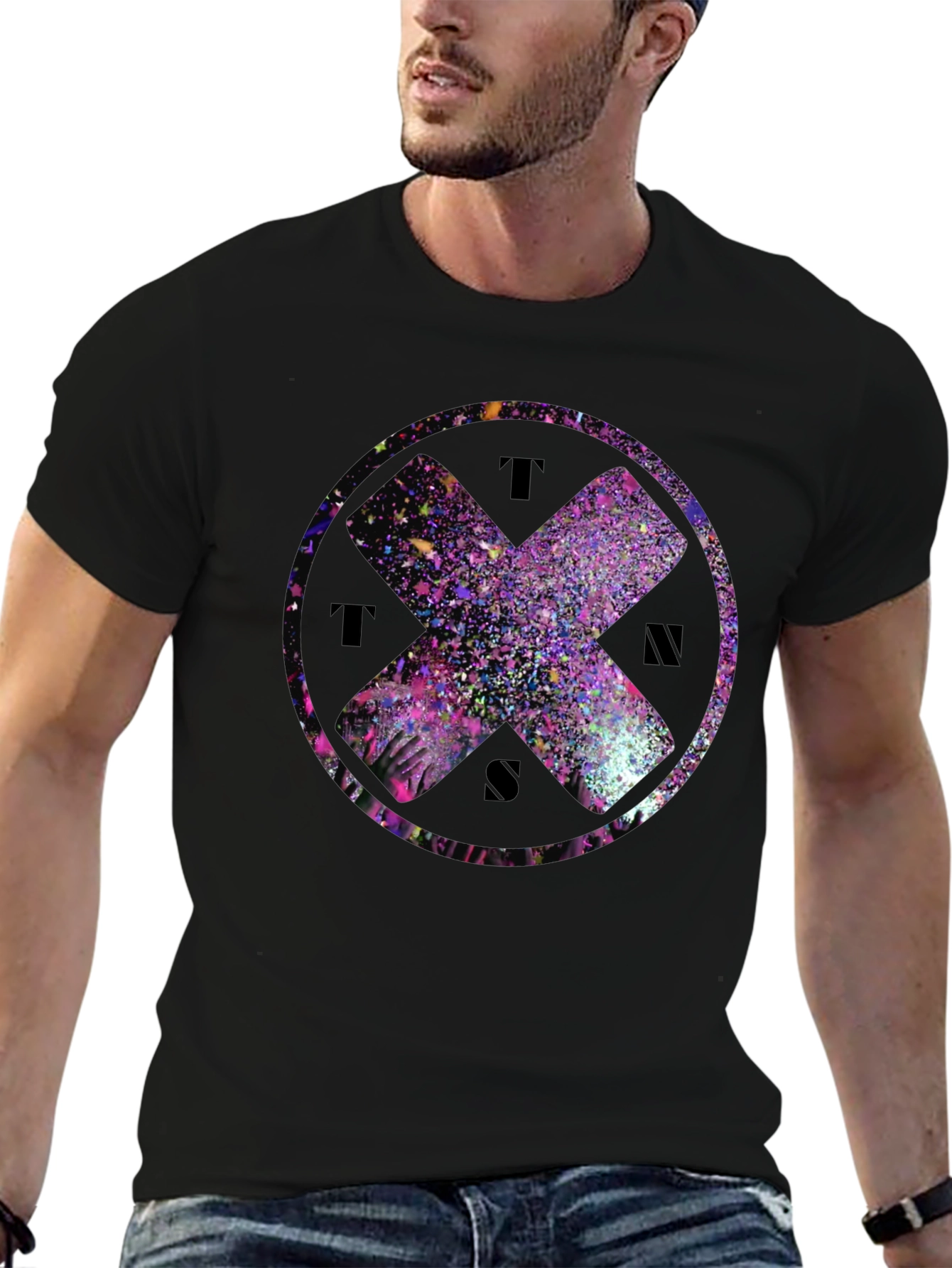 Abstract Cross Graphic Tee - Black Cotton Blend