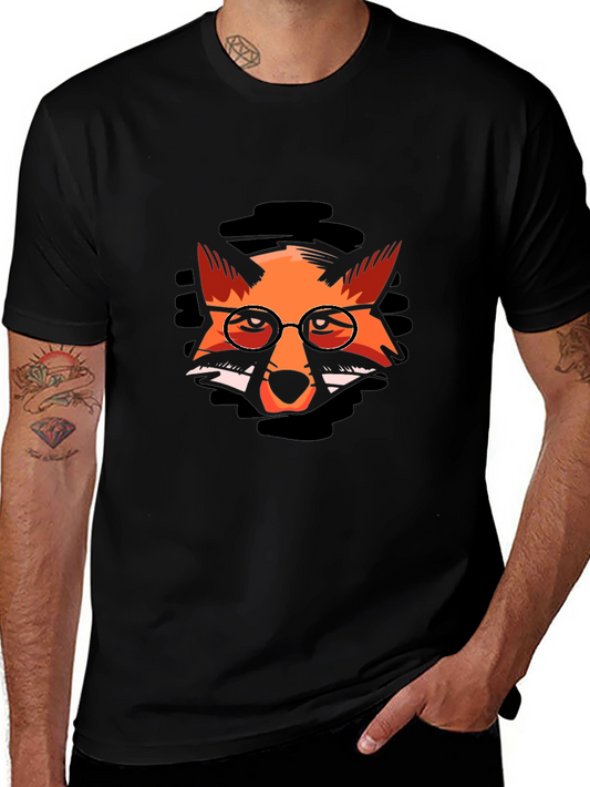 Fox with Glasses Graphic Black T-Shirt