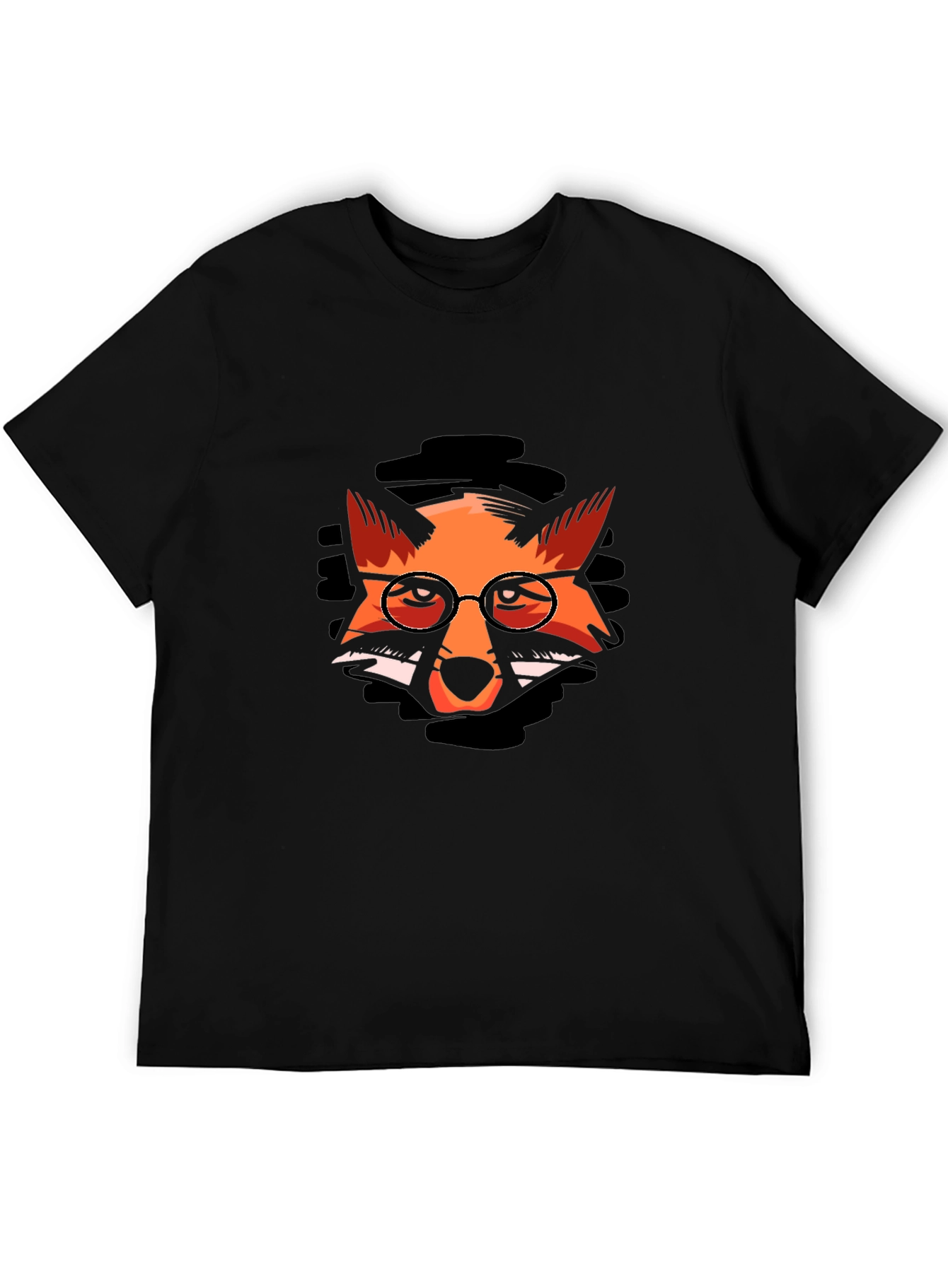 Fox with Glasses Graphic Black T-Shirt