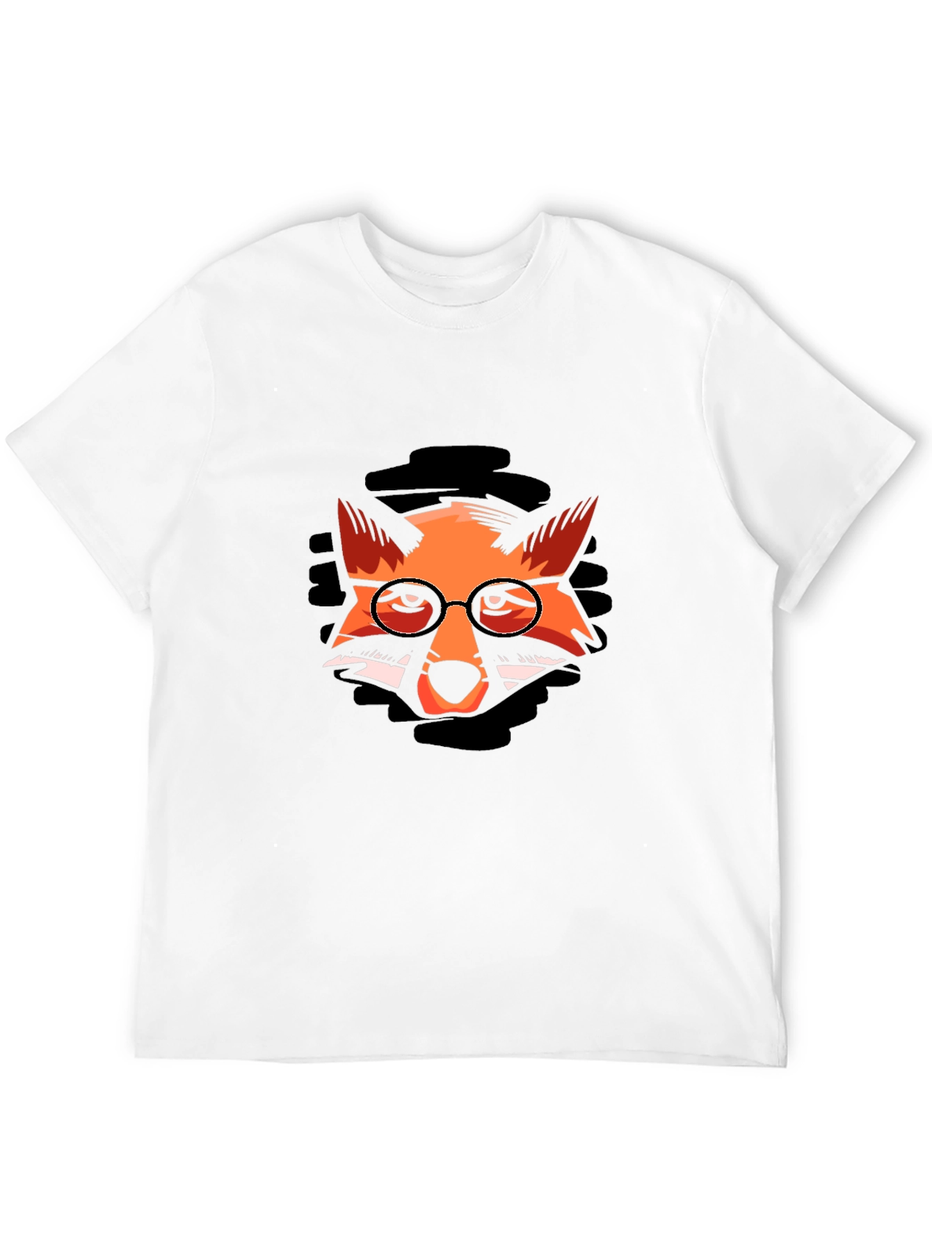Fox with Glasses Graphic Black T-Shirt