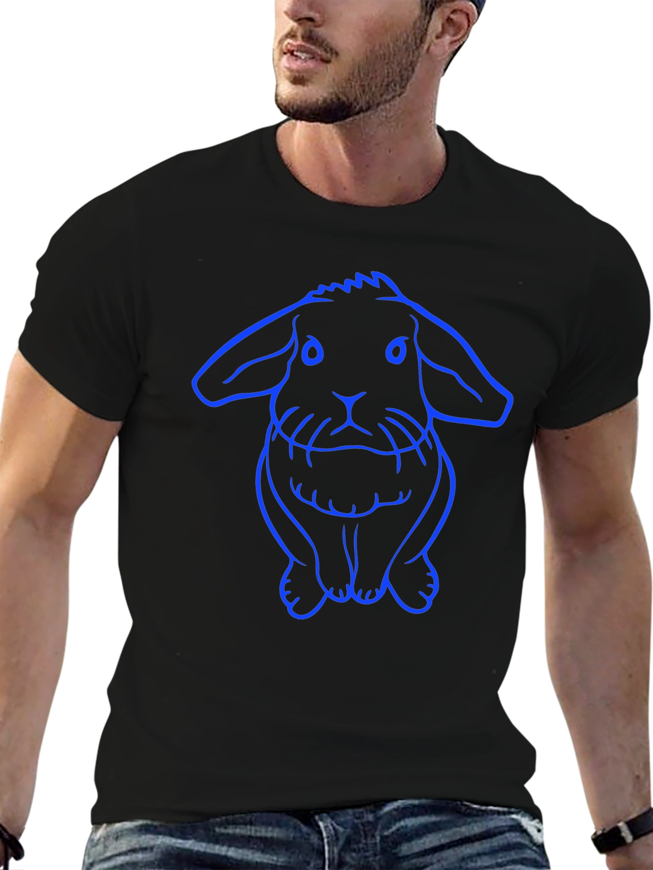 Rabbit Graphic Tee - Black Cotton Casual Wear