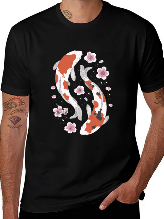 Koi Fish Graphic T-Shirt - Black Cotton Tee