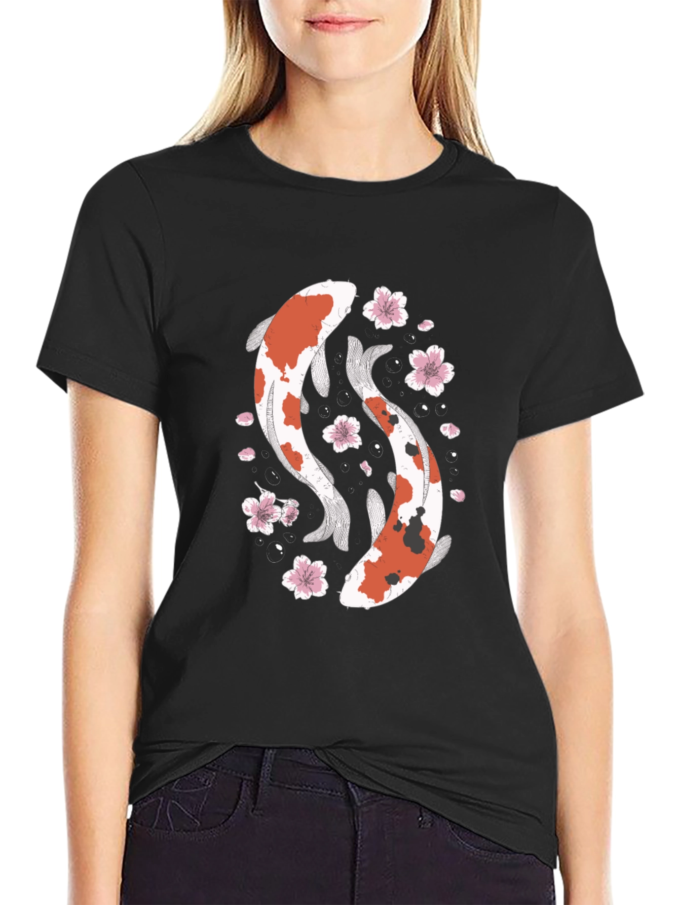 Koi Fish Graphic T-Shirt - Black Cotton Tee
