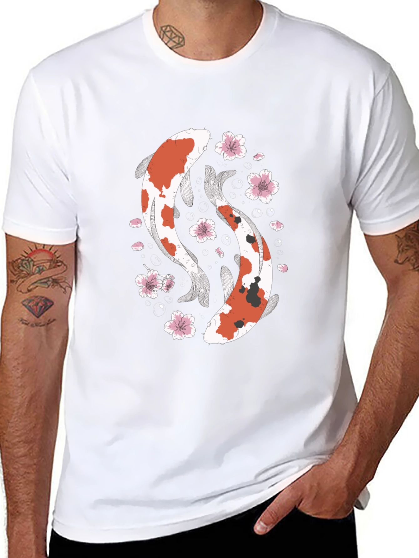 Koi Fish Graphic T-Shirt - Black Cotton Tee