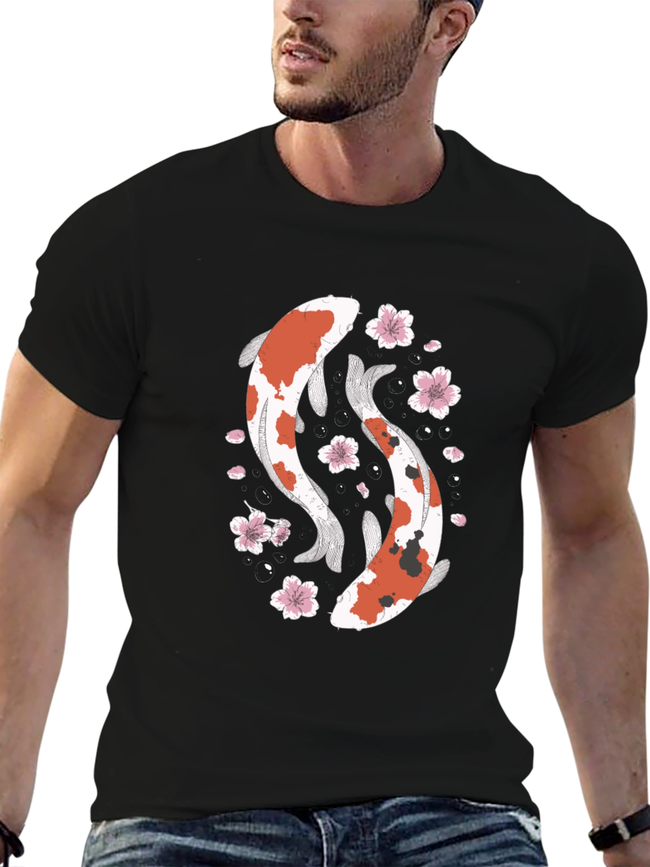 Koi Fish Graphic T-Shirt - Black Cotton Tee