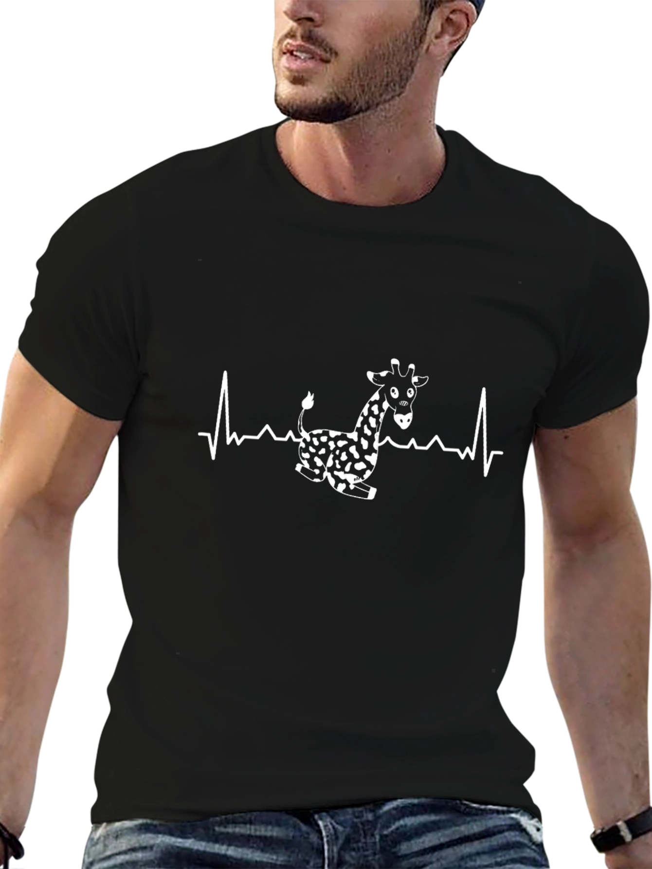 Giraffe Heartbeat Graphic Tee - Black