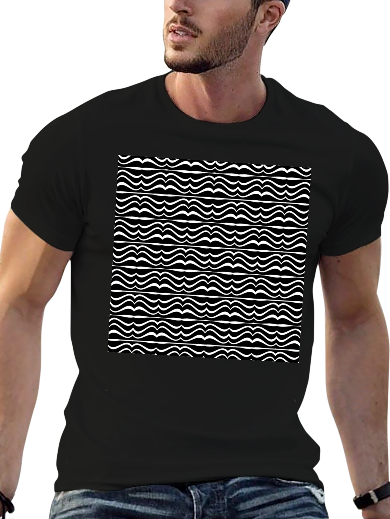 Wave Pattern Black T-Shirt