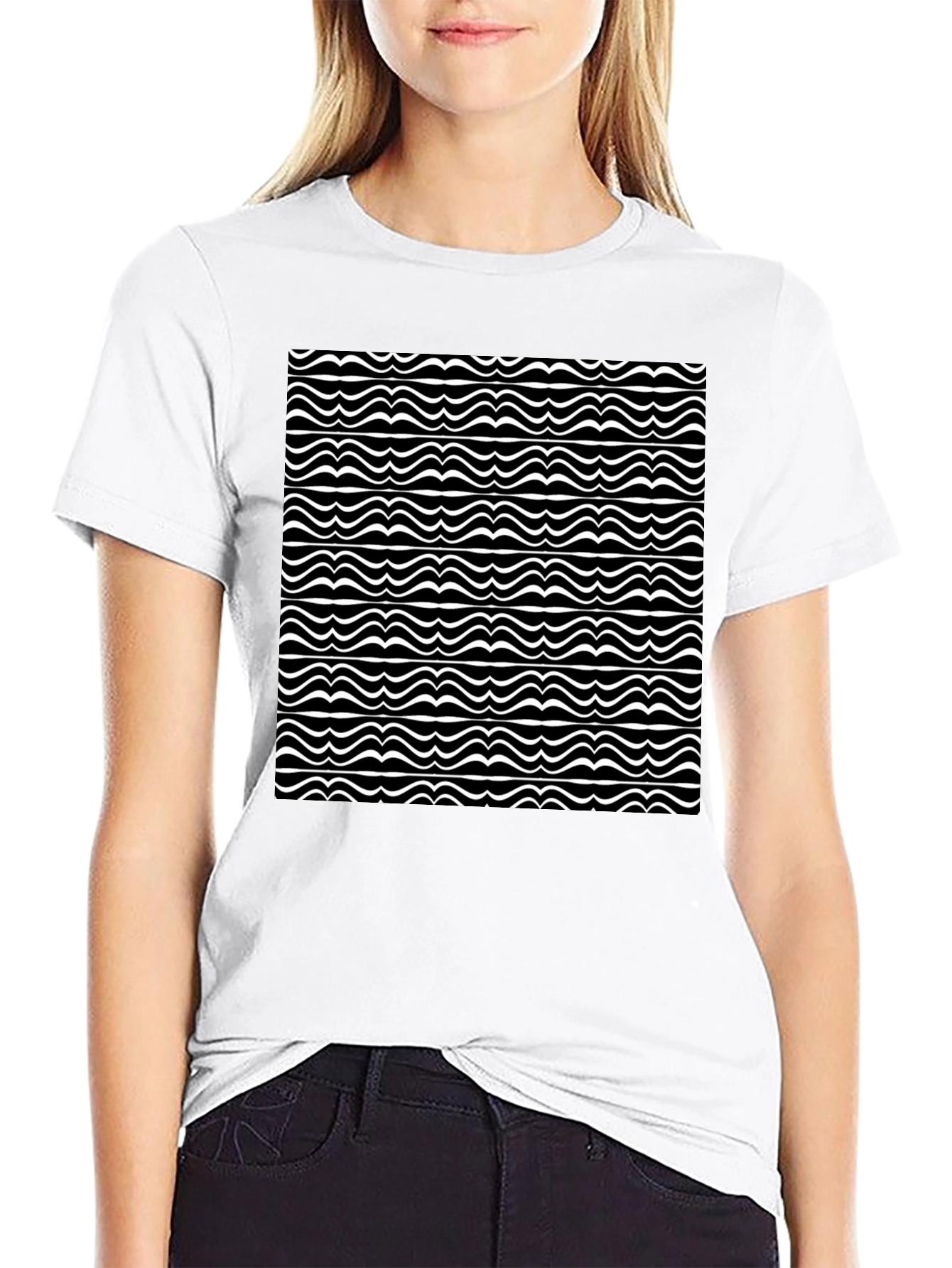 Wave Pattern Black T-Shirt