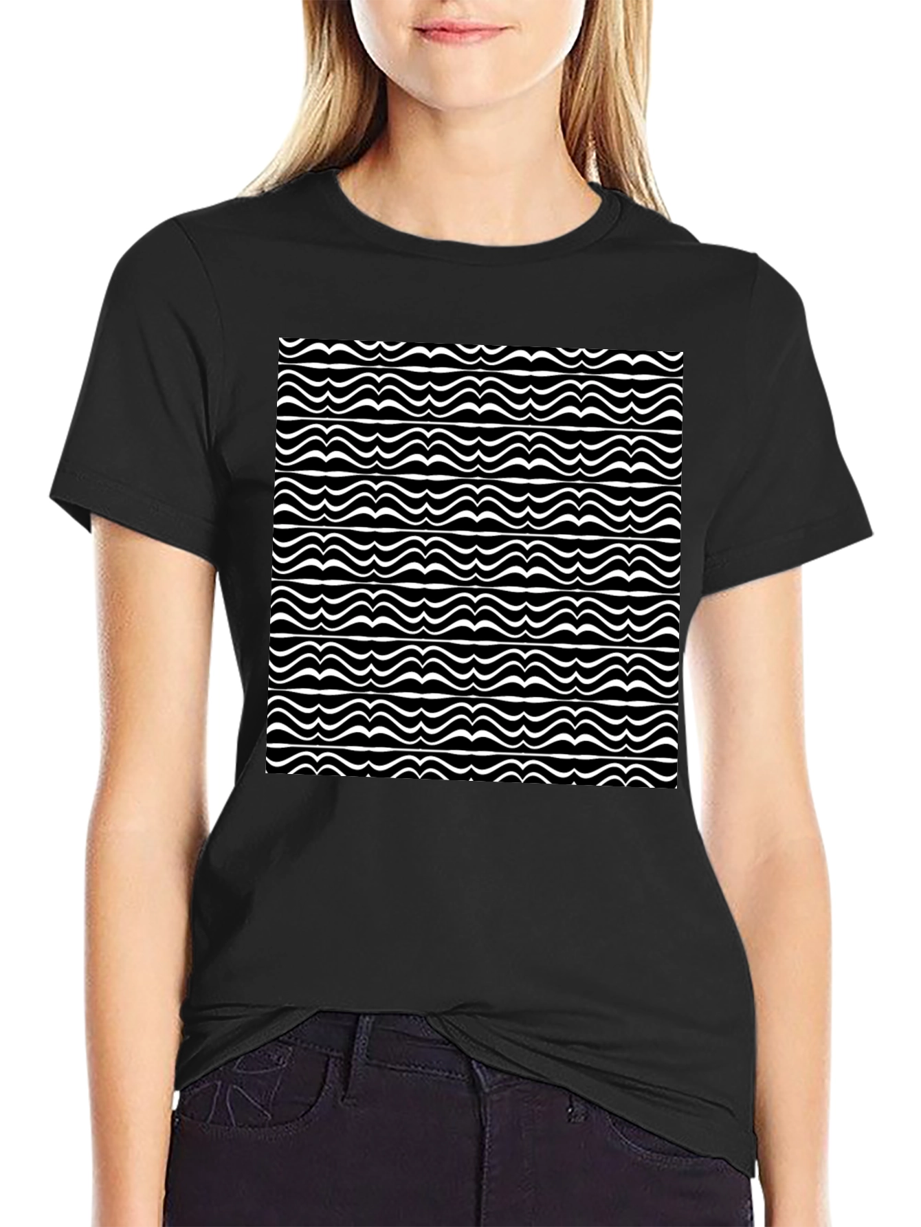 Wave Pattern Black T-Shirt