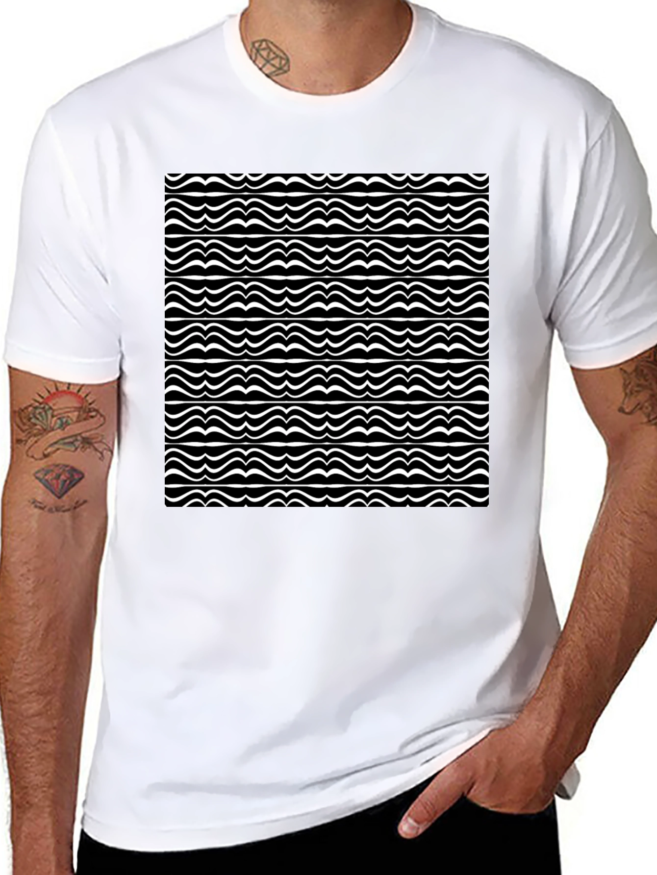 Wave Pattern Black T-Shirt