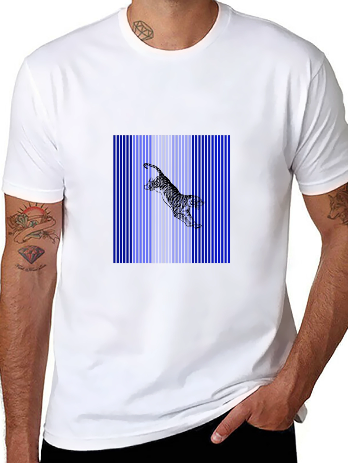 Striped Tiger Graphic Black T-Shirt