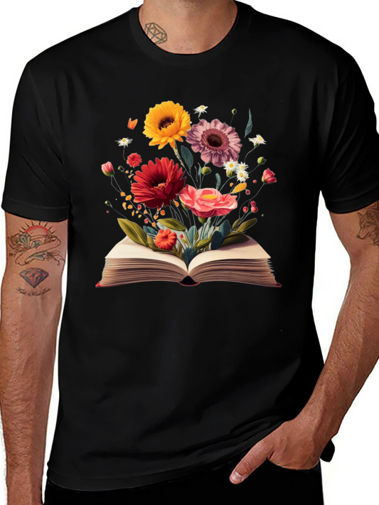 Floral Book T-Shirt - Literary Garden Design