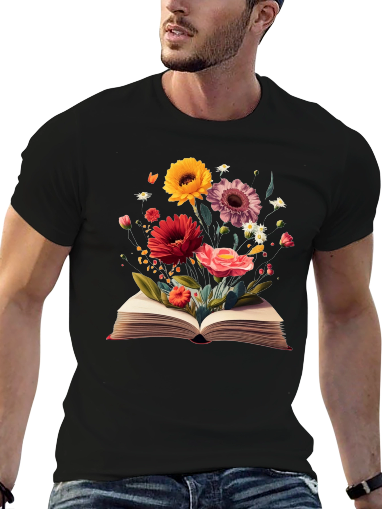 Floral Book T-Shirt - Literary Garden Design