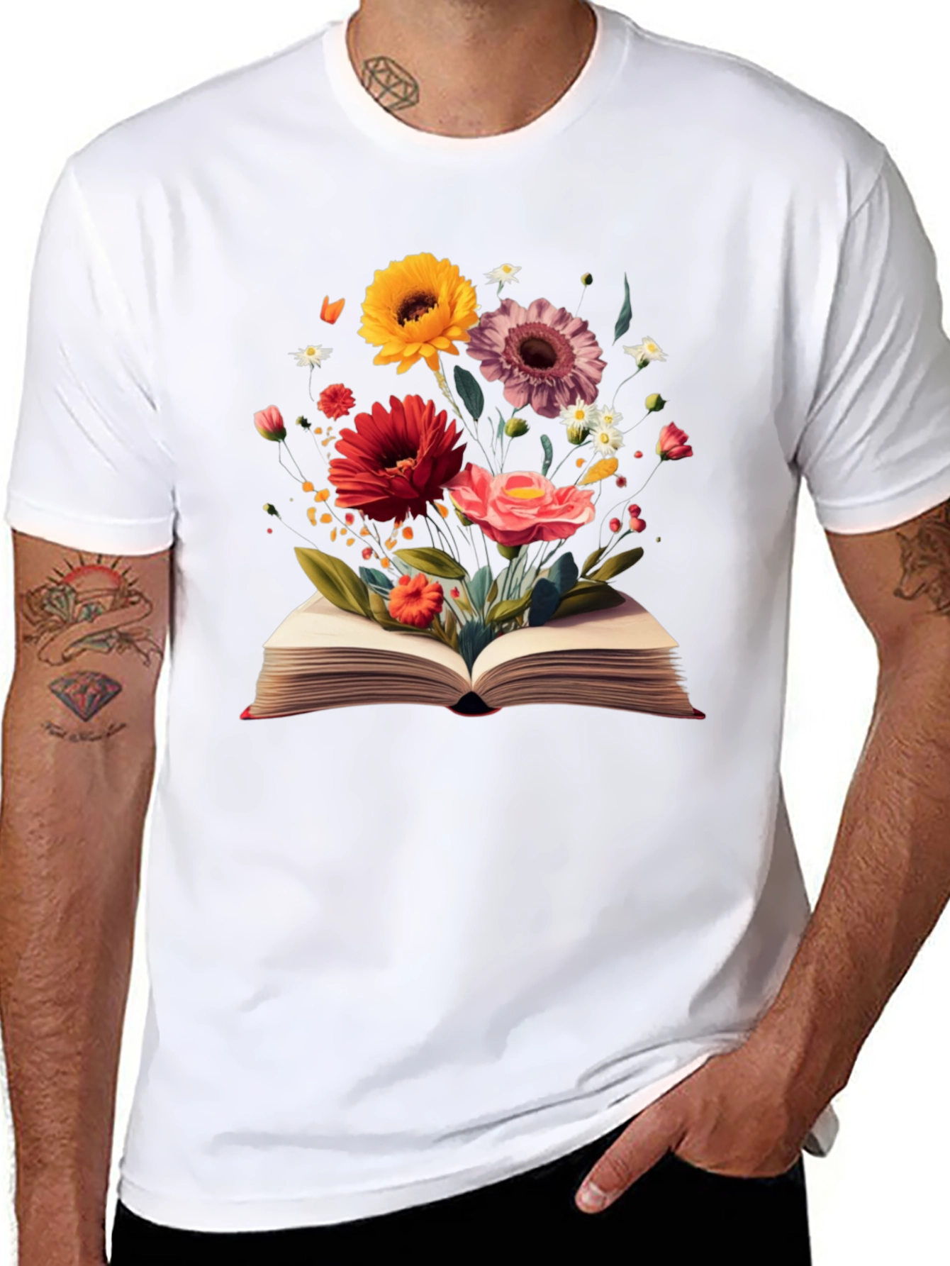 Floral Book T-Shirt - Literary Garden Design