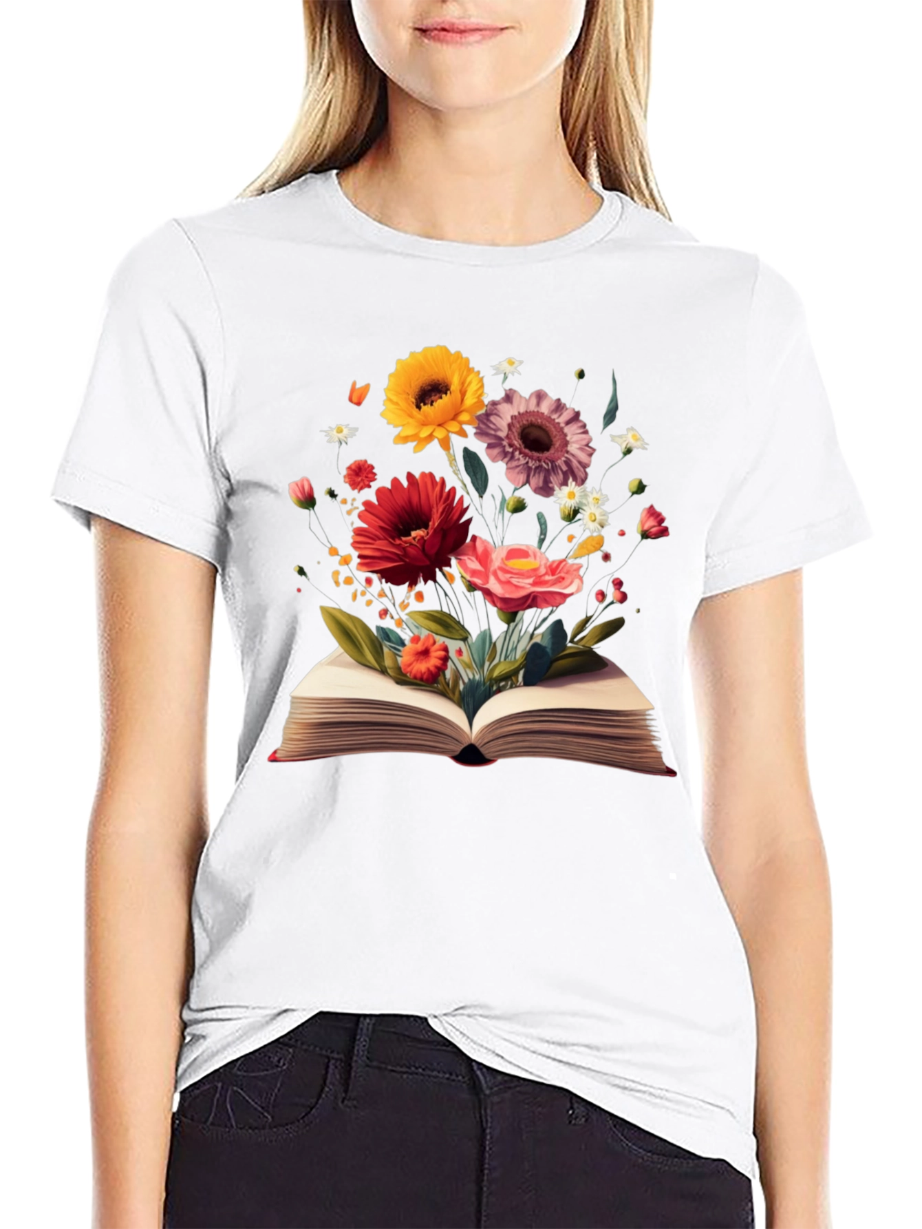 Floral Book T-Shirt - Literary Garden Design