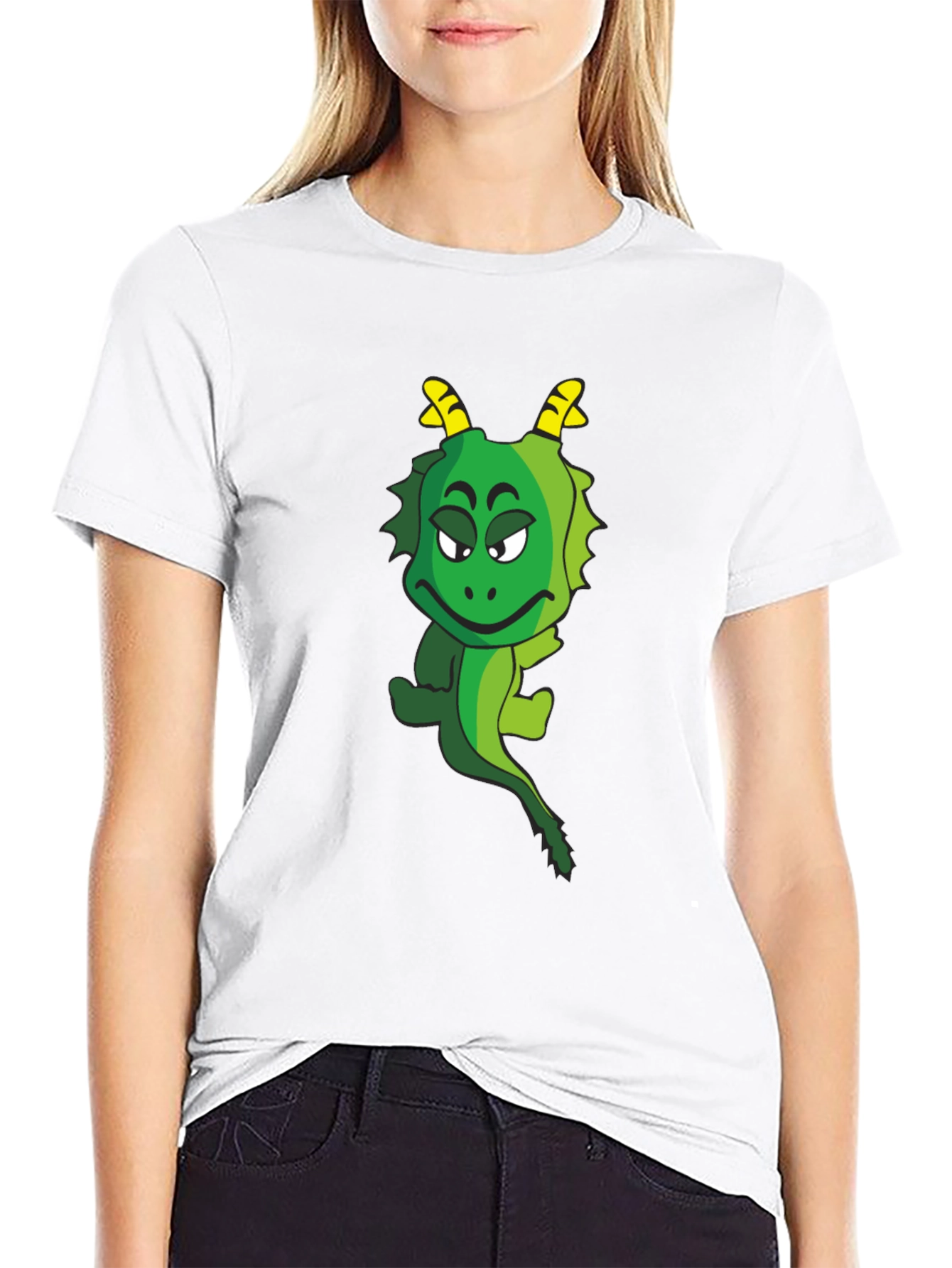 Funny Cartoon Dragon Graphic Tee - Black