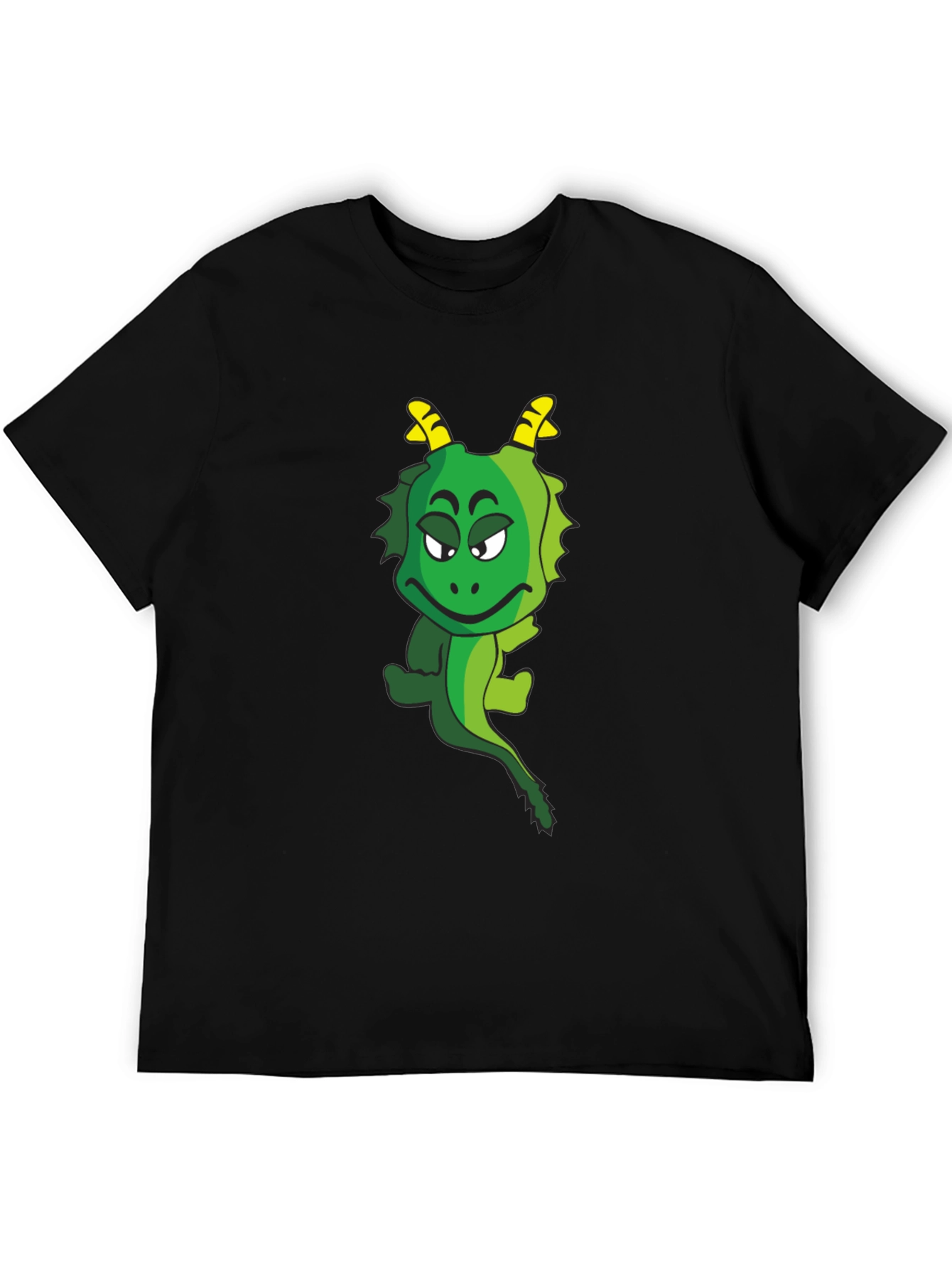 Funny Cartoon Dragon Graphic Tee - Black