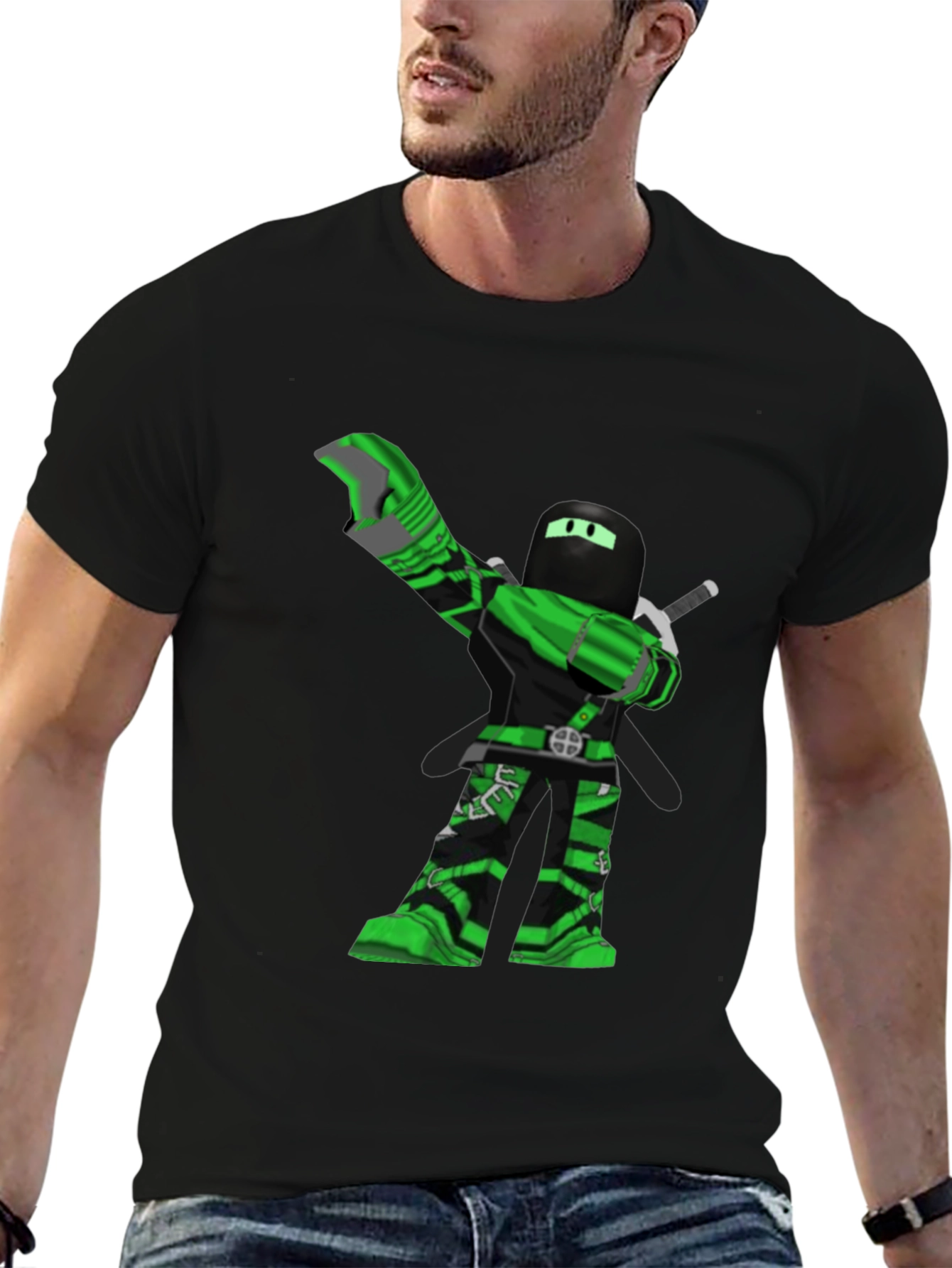 Gaming Avatar Graphic Tee - Black Cotton Blend