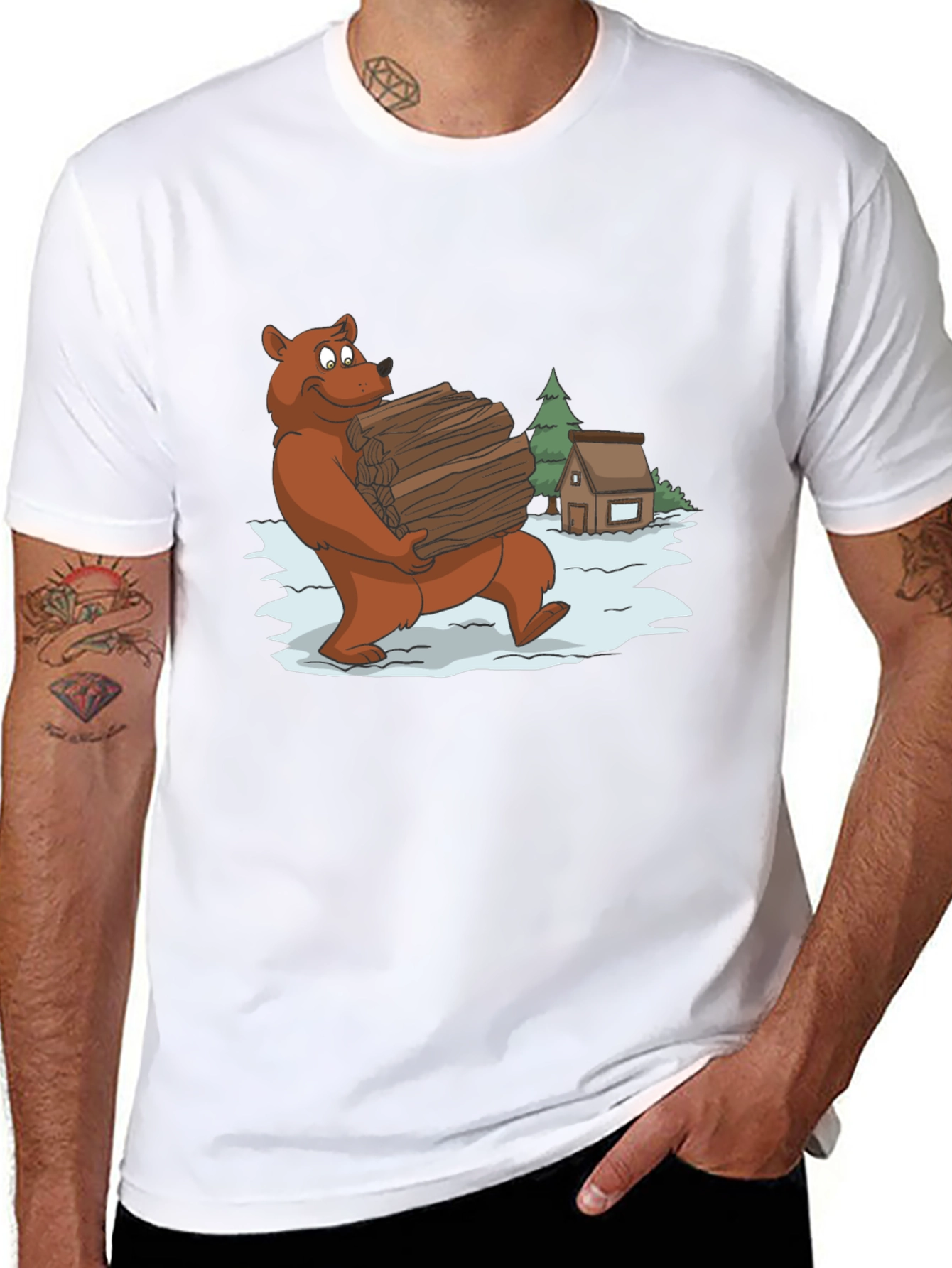 Bear Carrying Wood Graphic Tee - Black